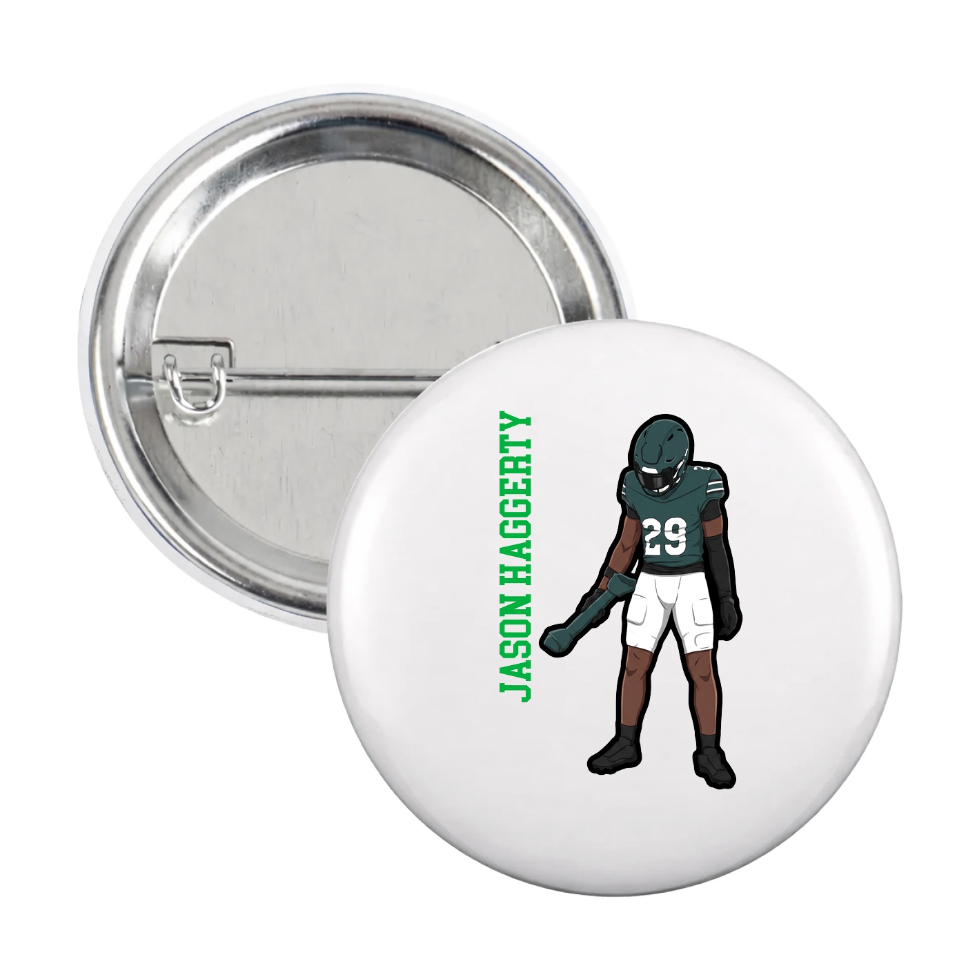 Game Day Button — Name Vertical in White