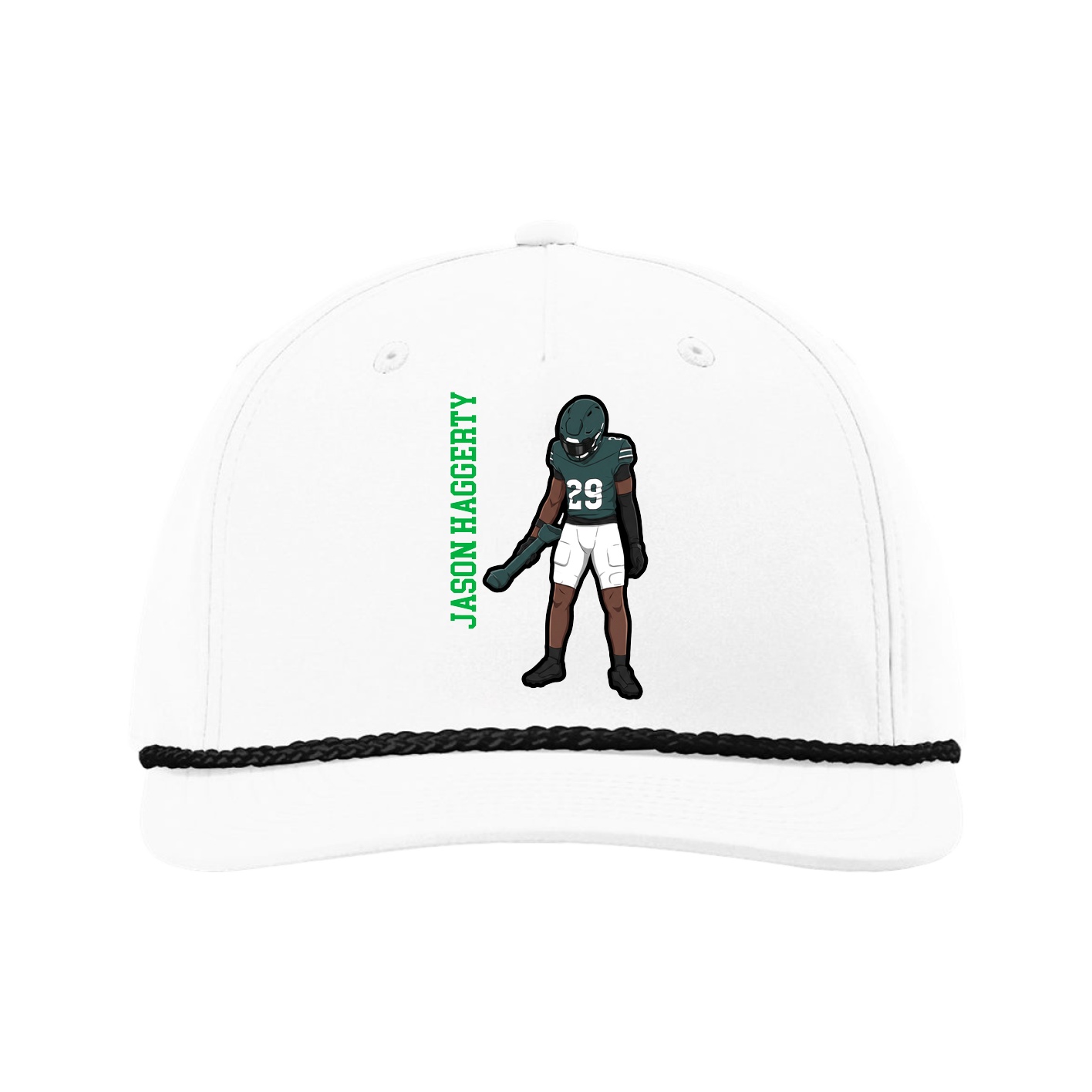 Five-Panel Classic Rope Cap — Name Vertical in White