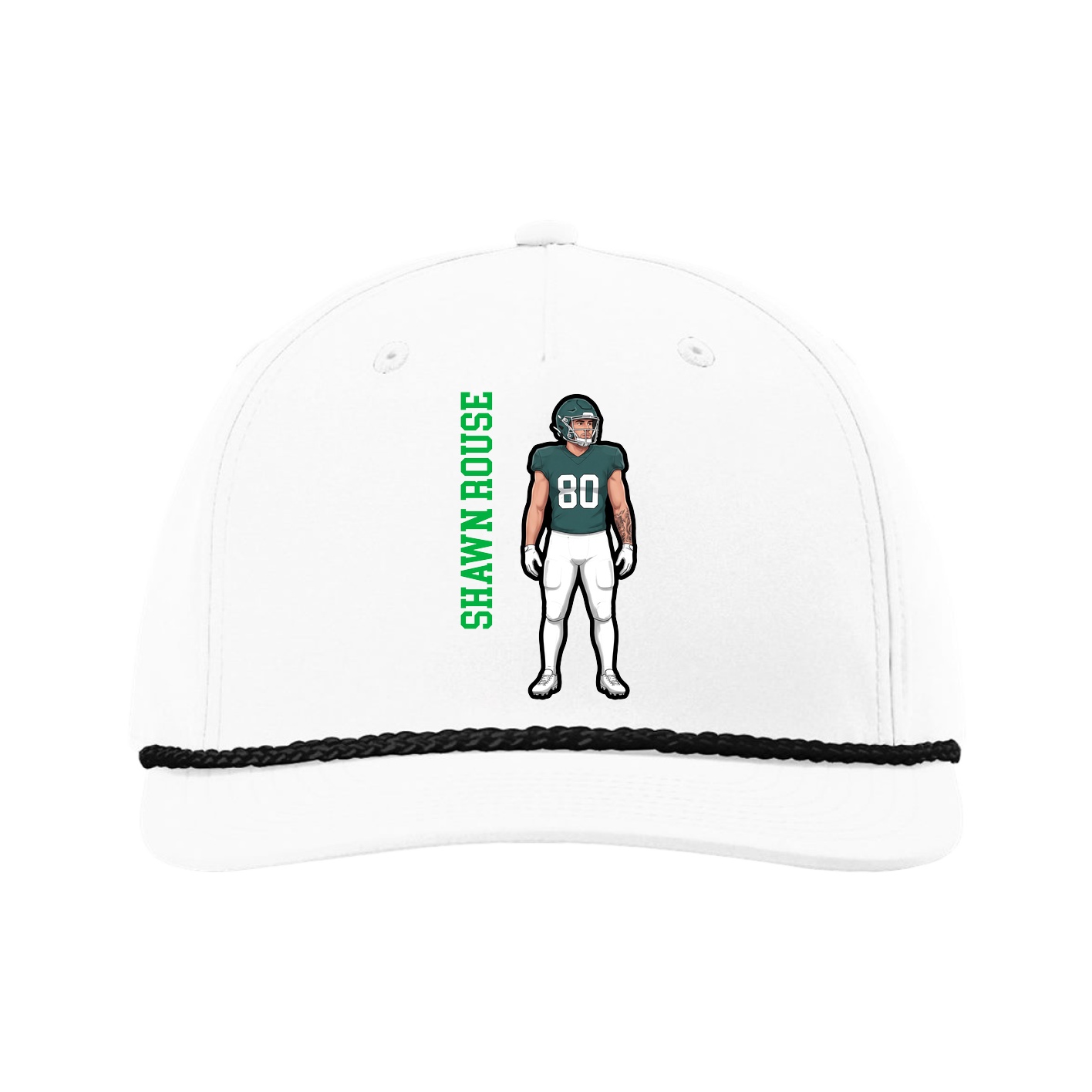 Five-Panel Classic Rope Cap — Name Vertical in White