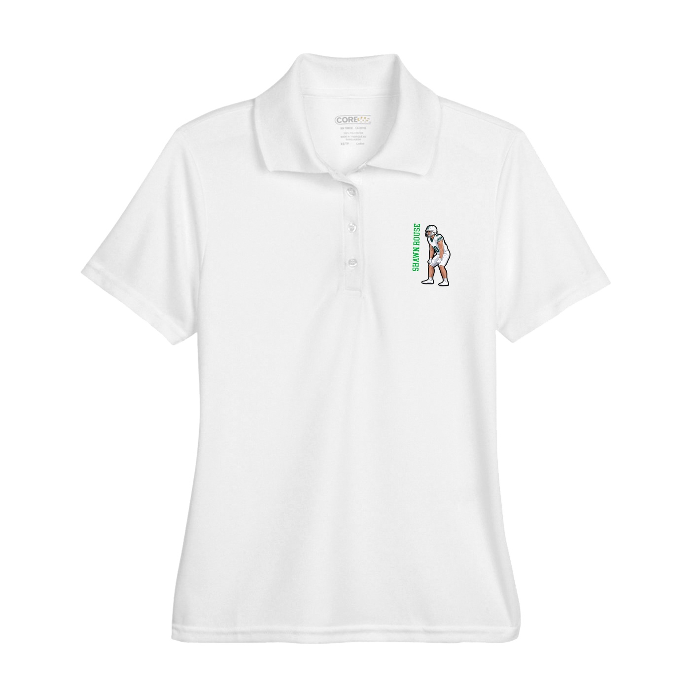 Womens Performance Polo — Name Vertical in White