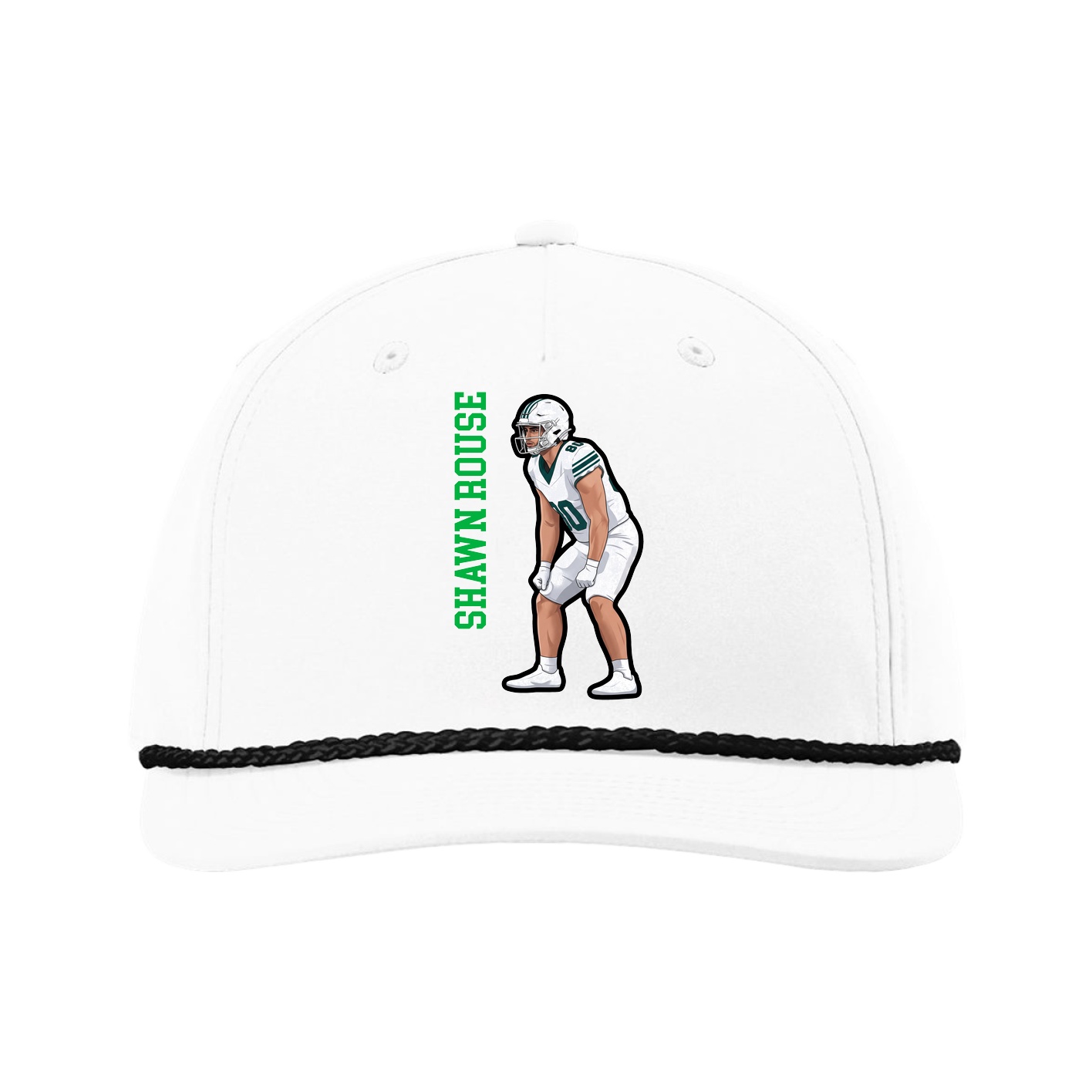 Five-Panel Classic Rope Cap — Name Vertical in White