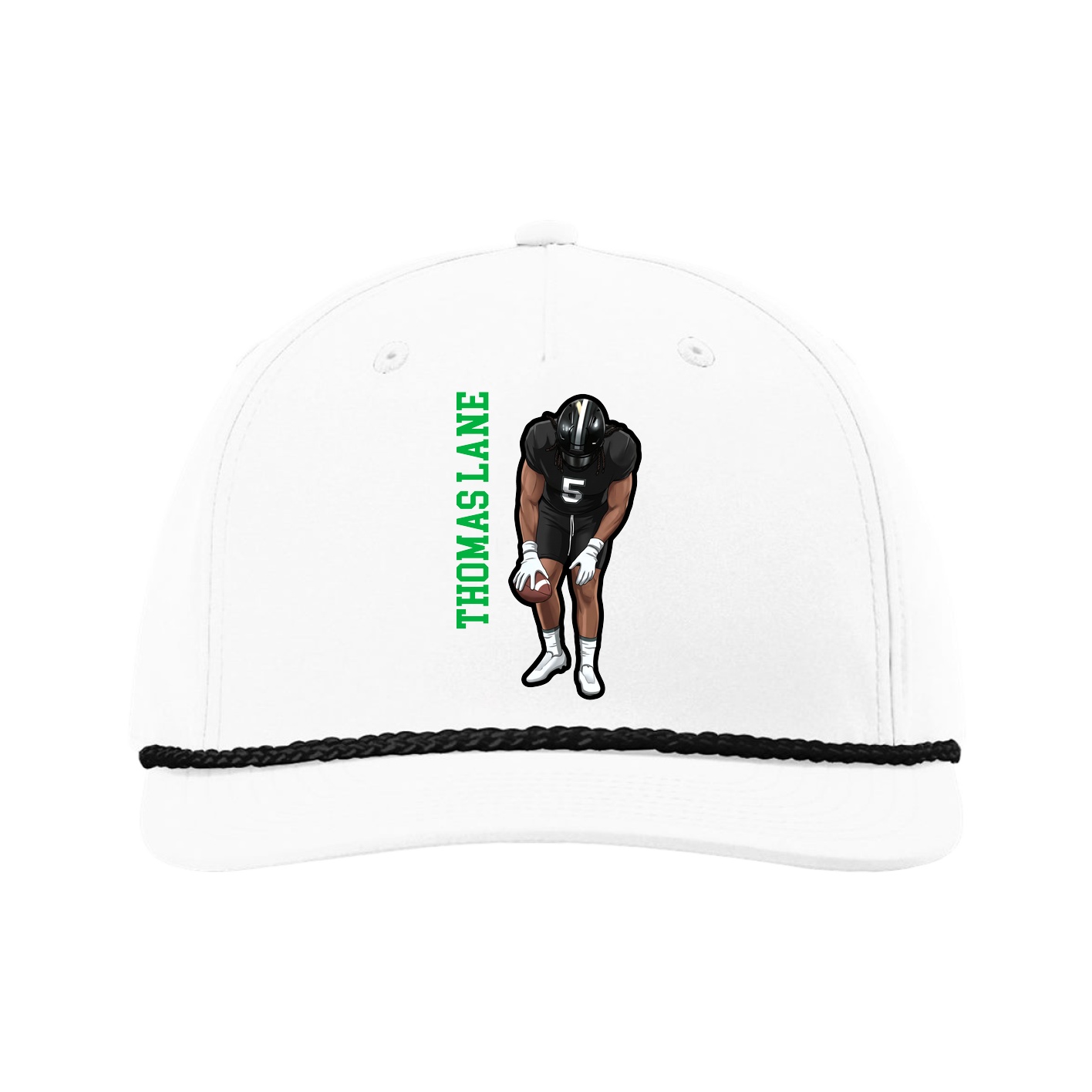 Five-Panel Classic Rope Cap — Name Vertical in White