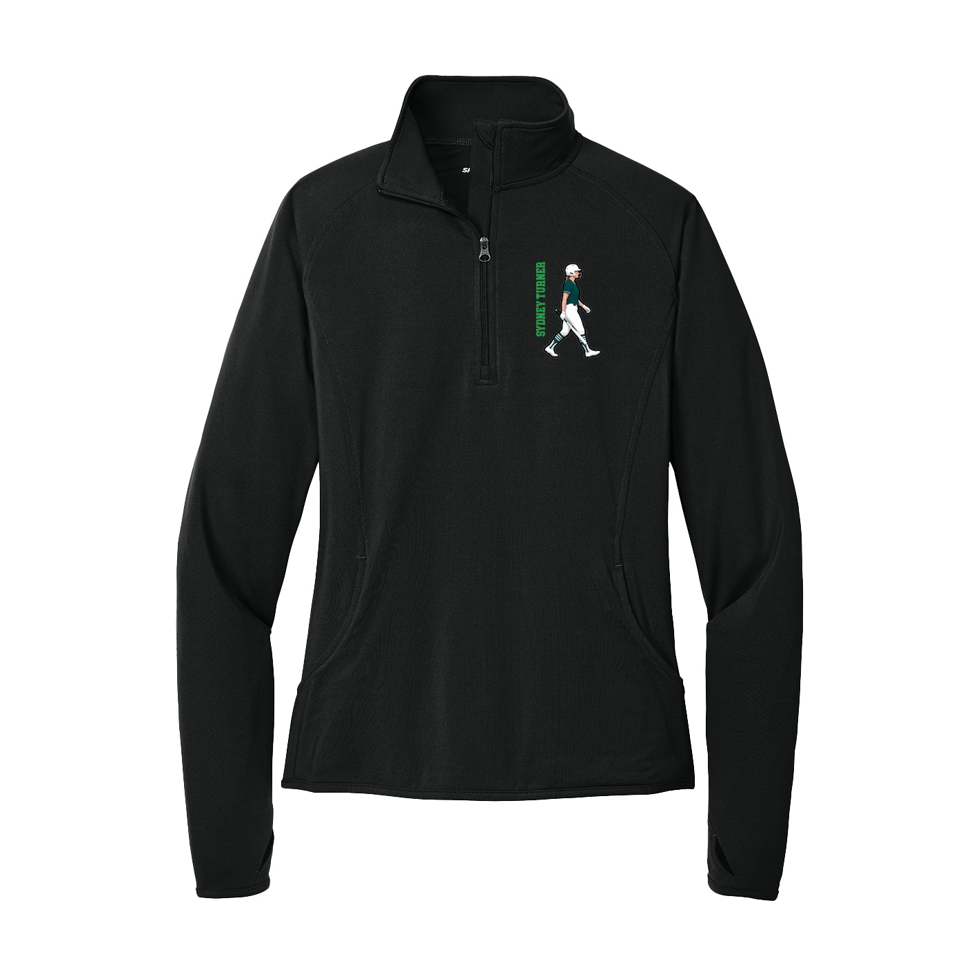 Women's Q-Zip Pullover — Name Vertical in Black