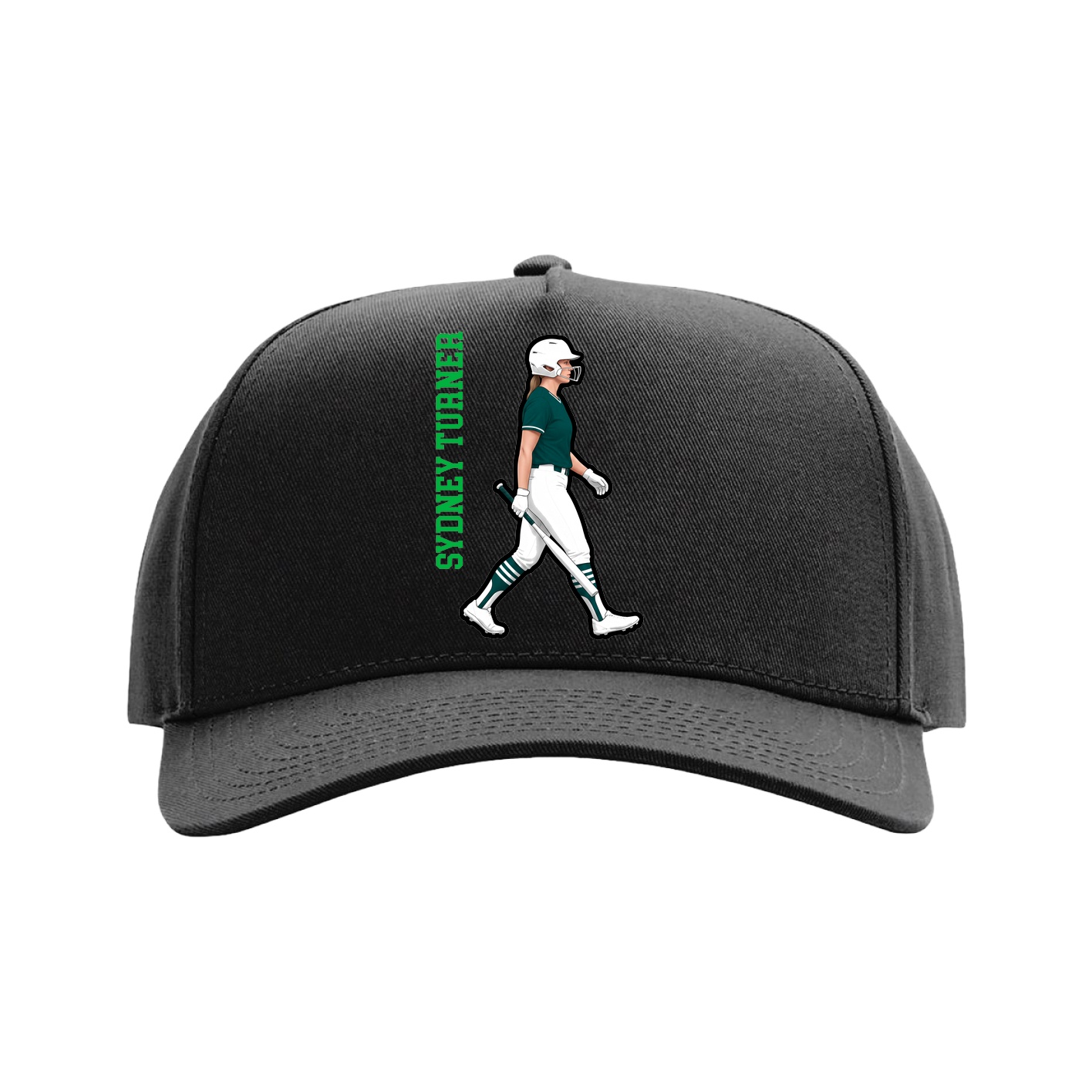 Full Fabric Five-Panel Champ Cap — Name Vertical in Black