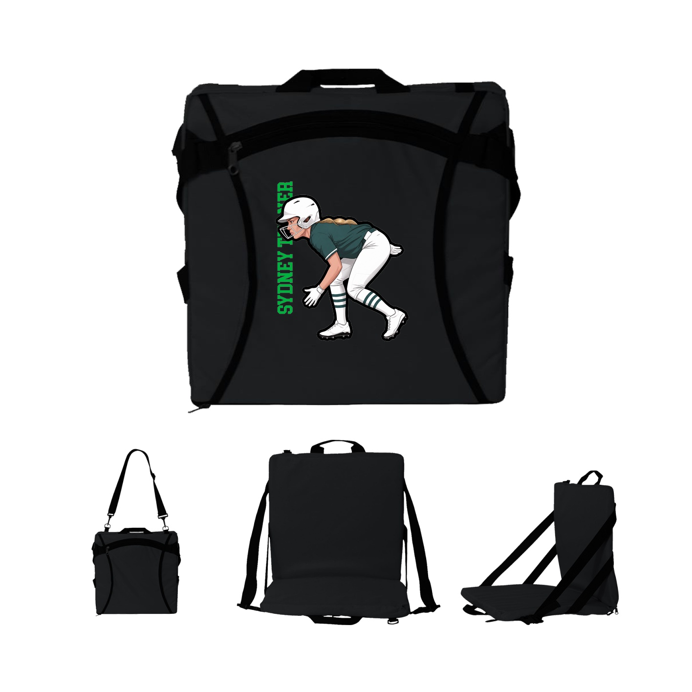 Folding Stadium Seat — Name Vertical in Black