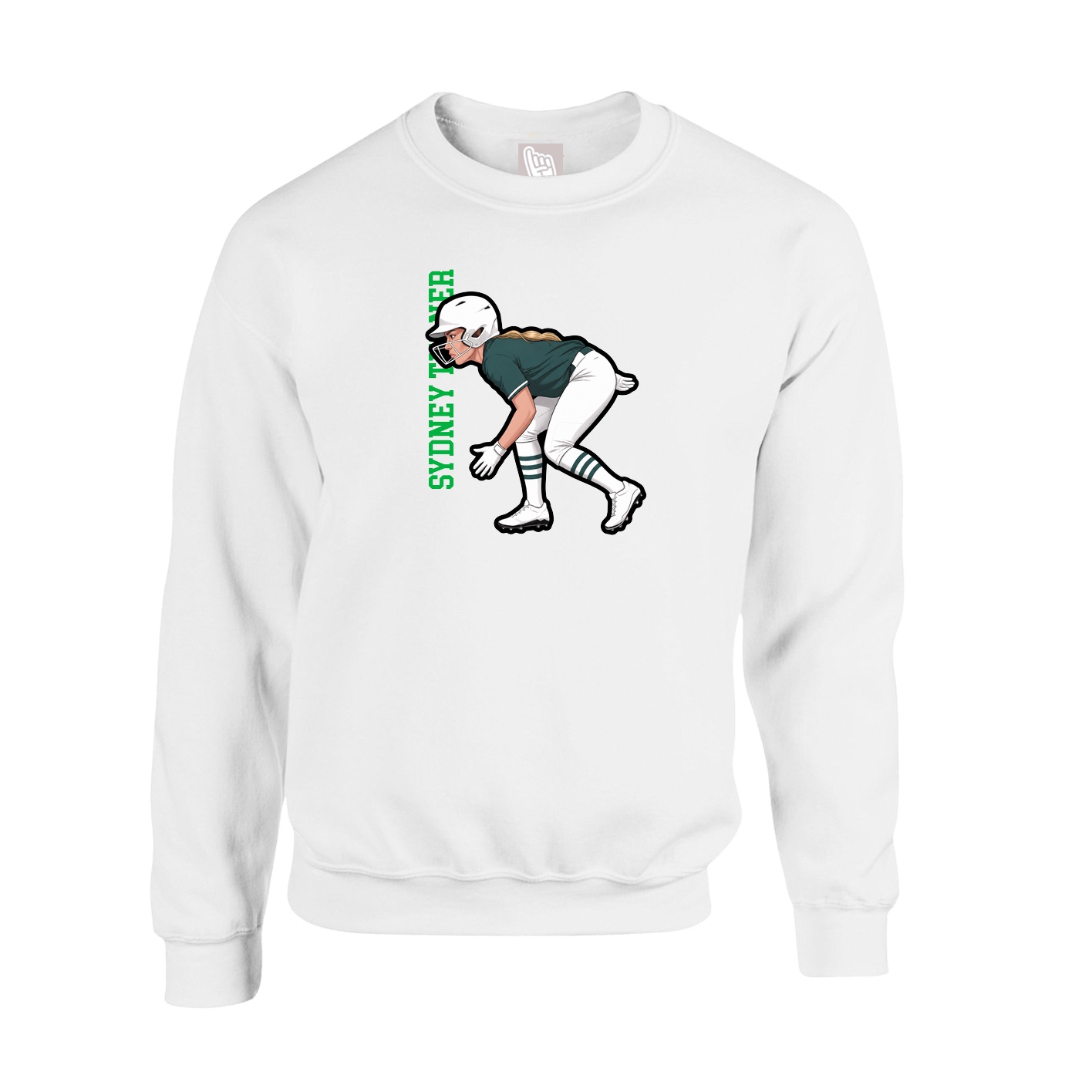 Fleece Crew — Name Vertical in White