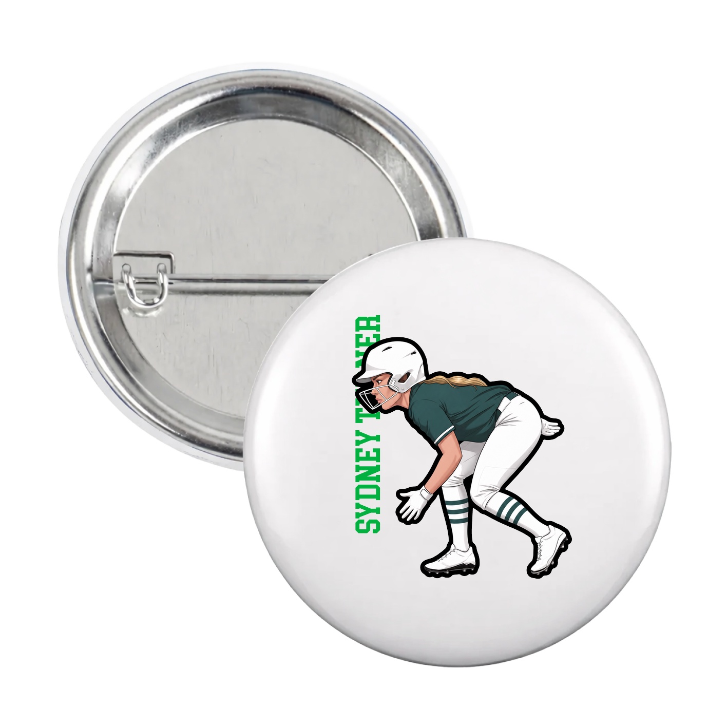 Game Day Button — Name Vertical in White