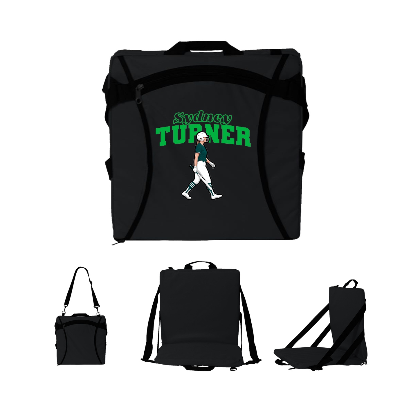 Folding Stadium Seat — Name Arch in Black