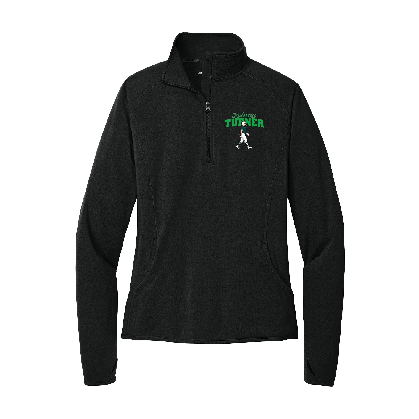 Women's Q-Zip Pullover — Name Arch in Black