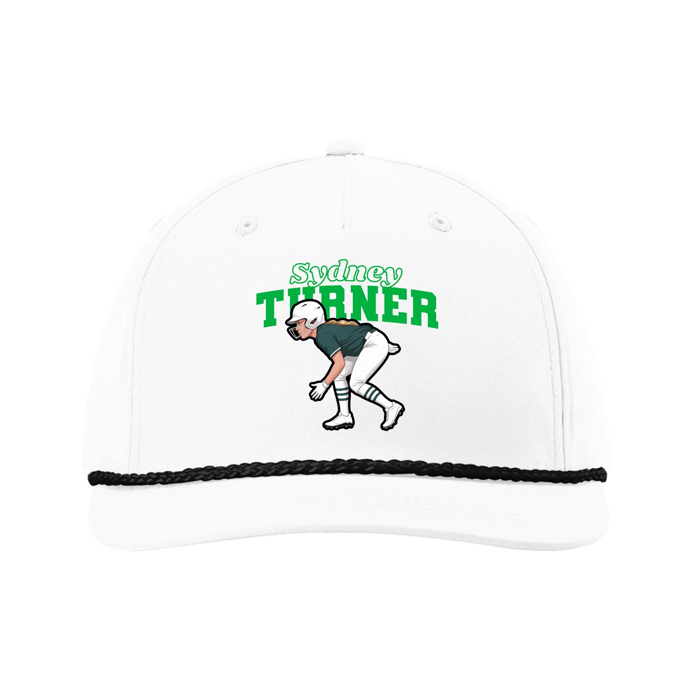Five-Panel Classic Rope Cap — Name Arch in White