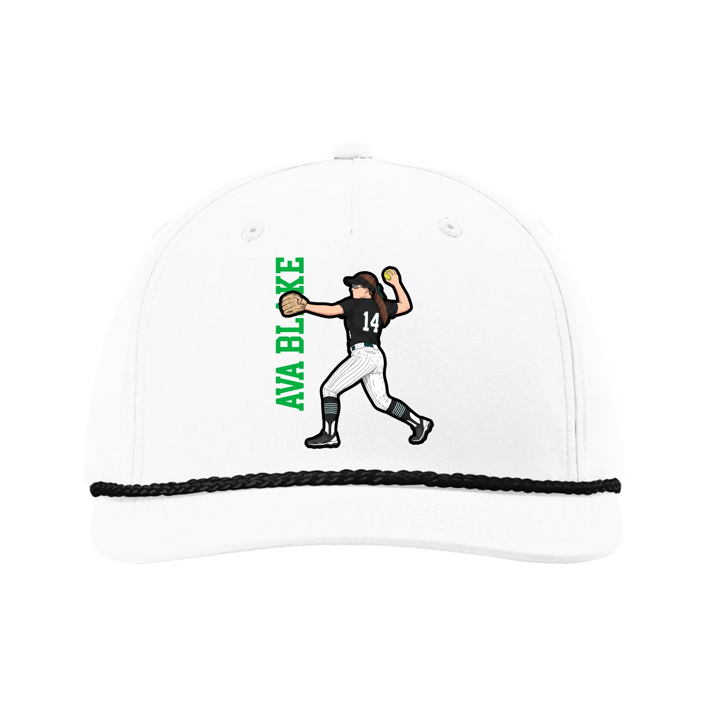 Five-Panel Classic Rope Cap — Name Vertical in White
