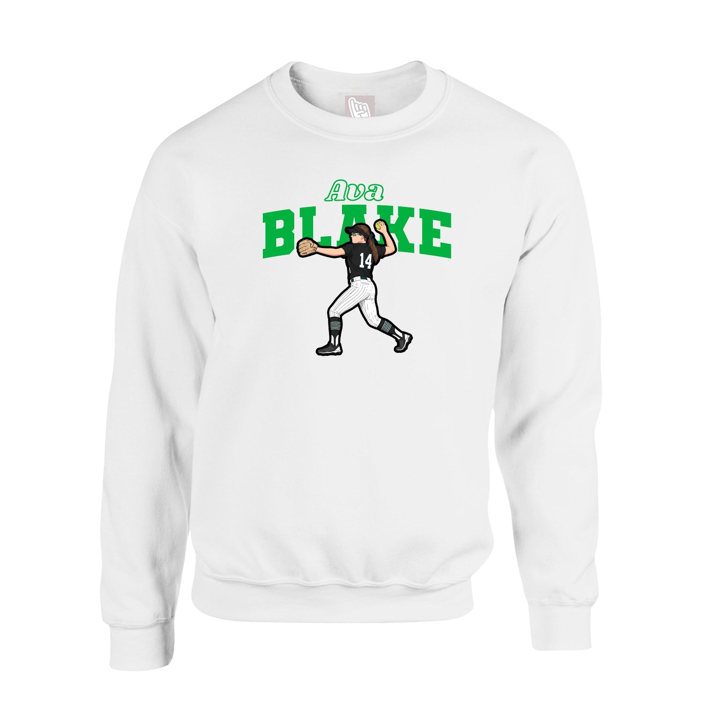 Fleece Crew — Name Arch in White
