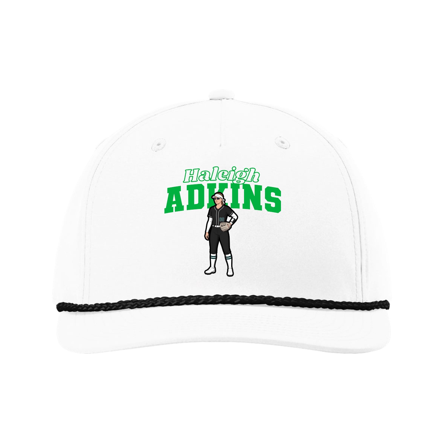 Five-Panel Classic Rope Cap — Name Arch in White