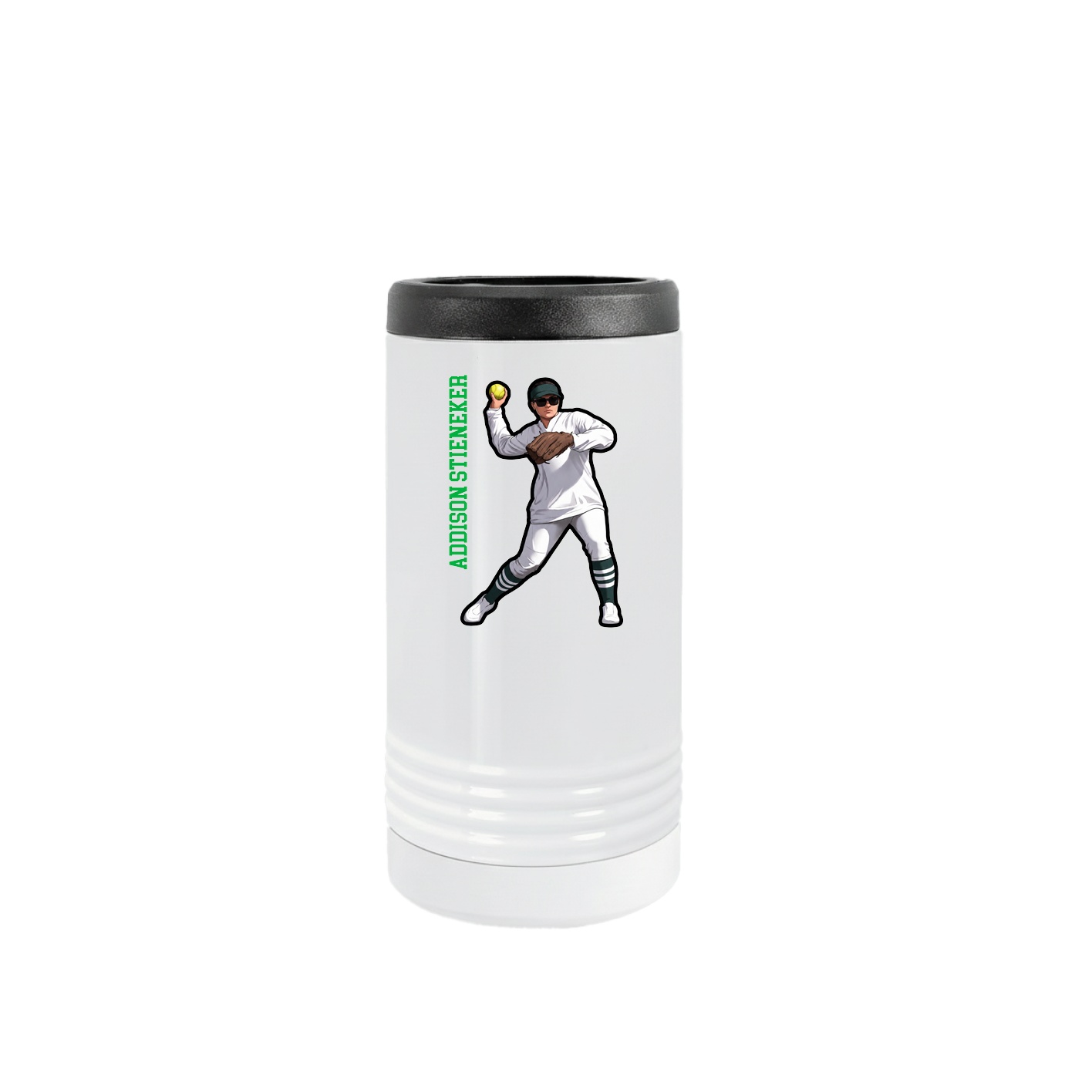 Slim Beverage Holder — Name Vertical in White