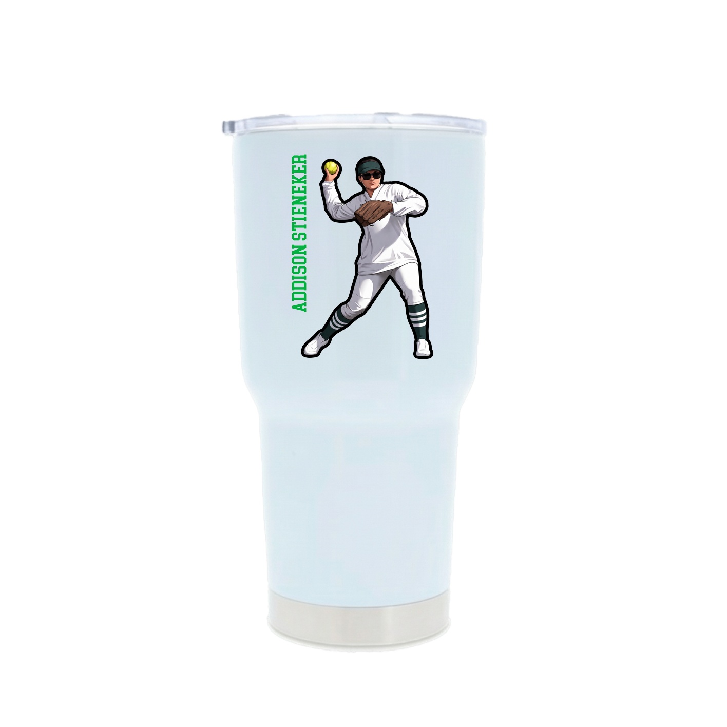 30oz Stainless Steel Tumbler — Name Vertical in White