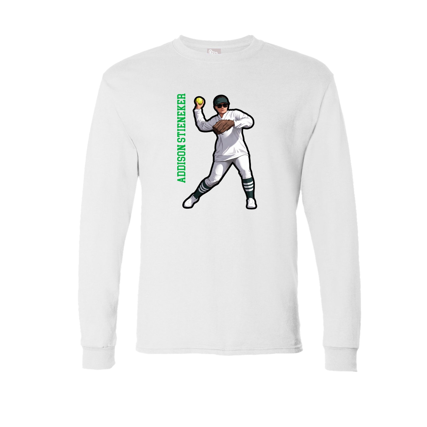 Long Sleeve Tee — Name Vertical in White