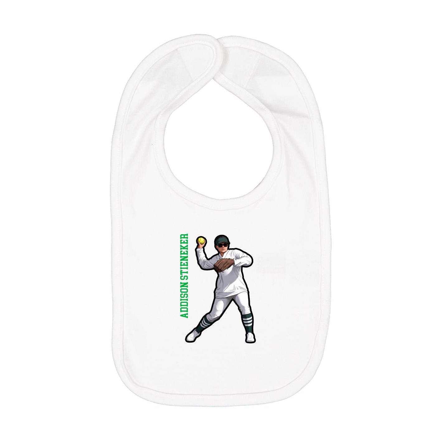 Infant Bib — Name Vertical in White