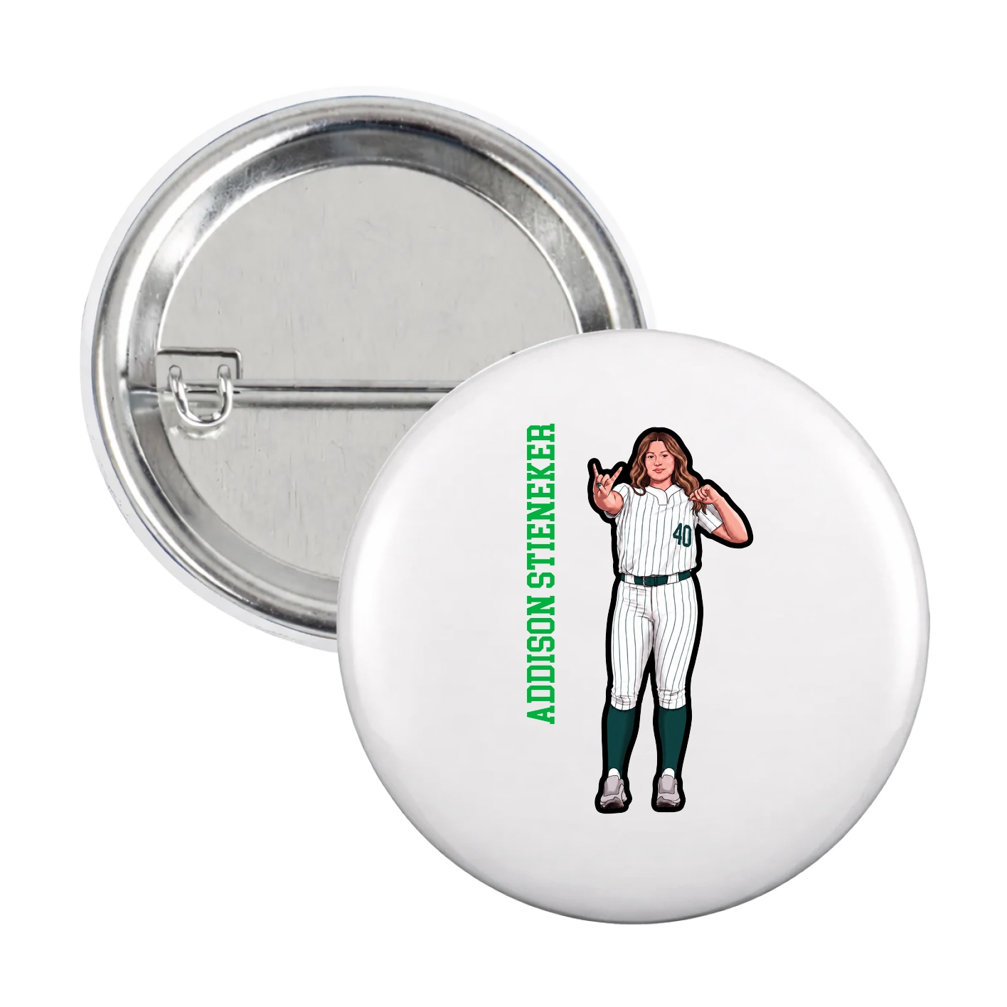 Game Day Button — Name Vertical in White