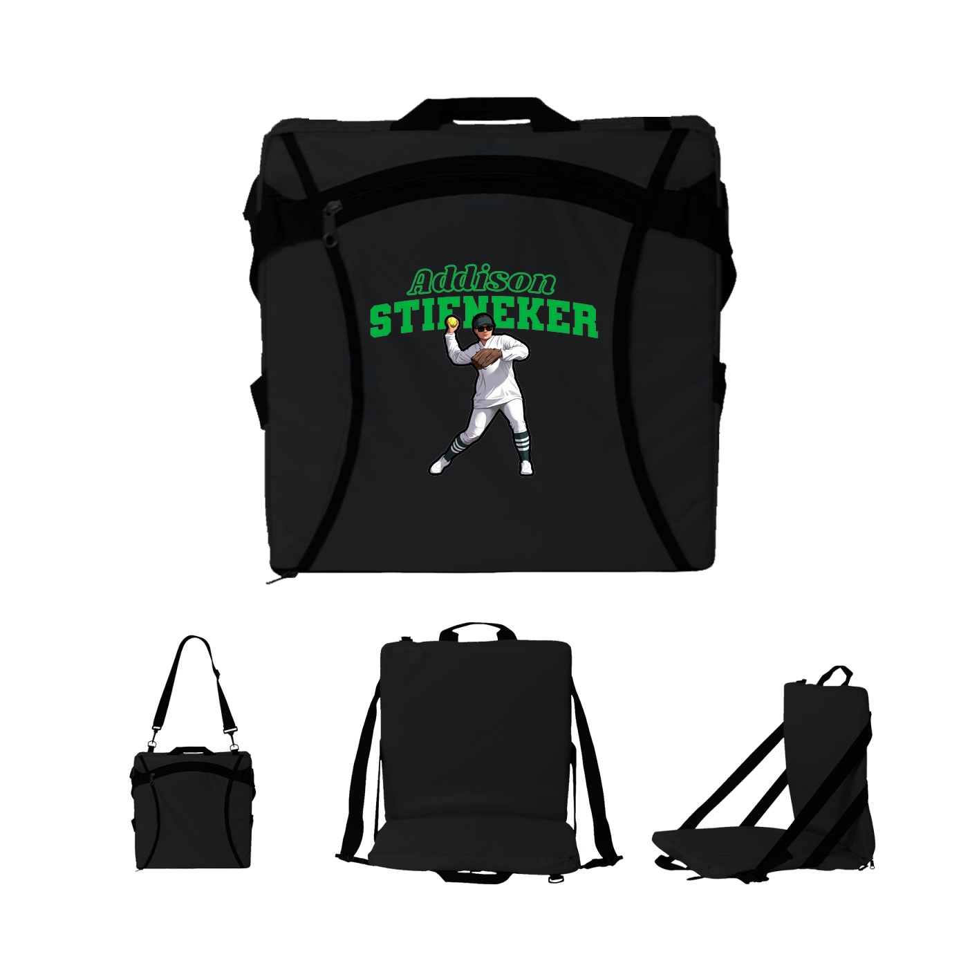 Folding Stadium Seat — Name Arch in Black