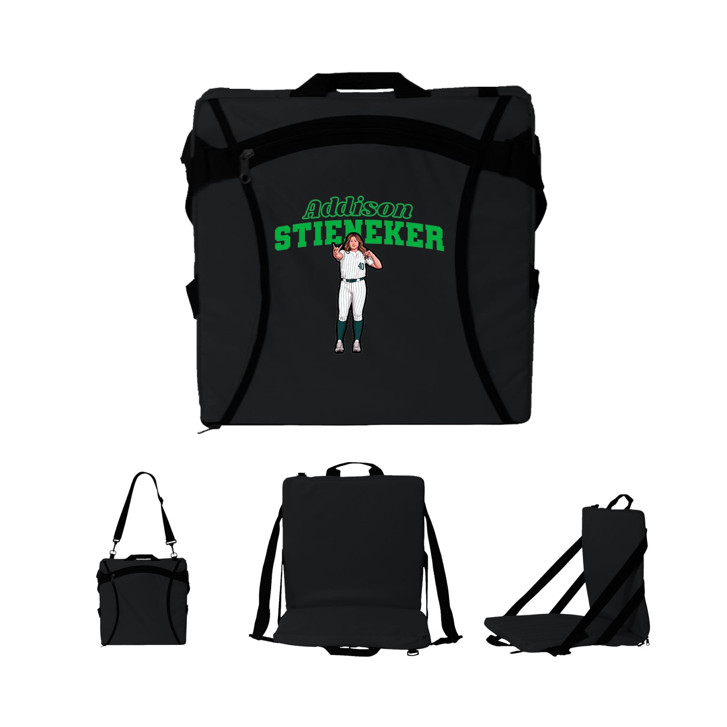 Folding Stadium Seat — Name Arch in Black