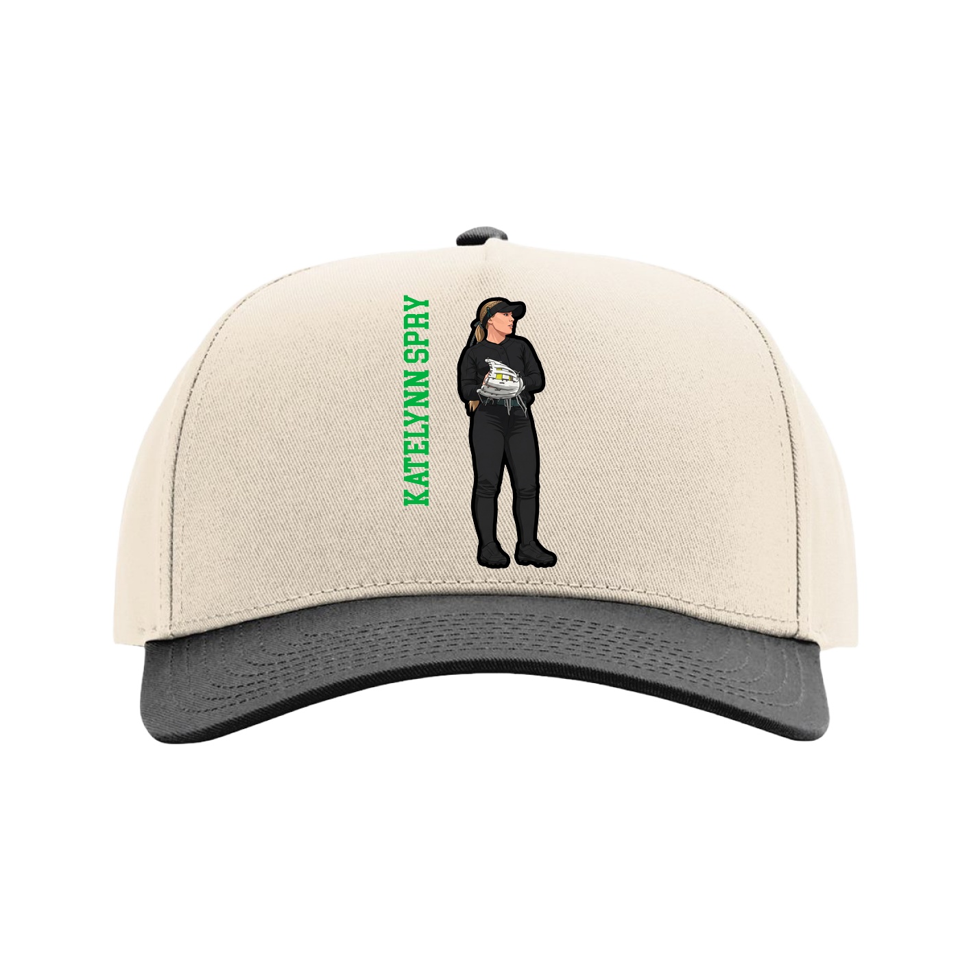Full Fabric Five-Panel Champ Cap — Name Vertical in Cream/Black
