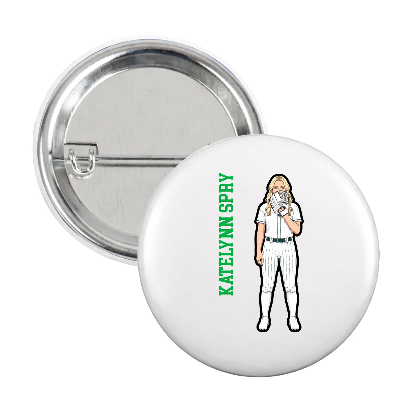 Game Day Button — Name Vertical in White