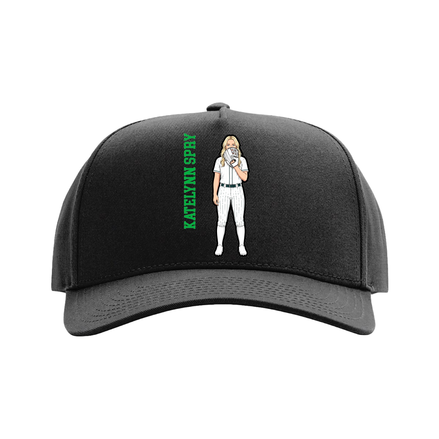 Full Fabric Five-Panel Champ Cap — Name Vertical in Black