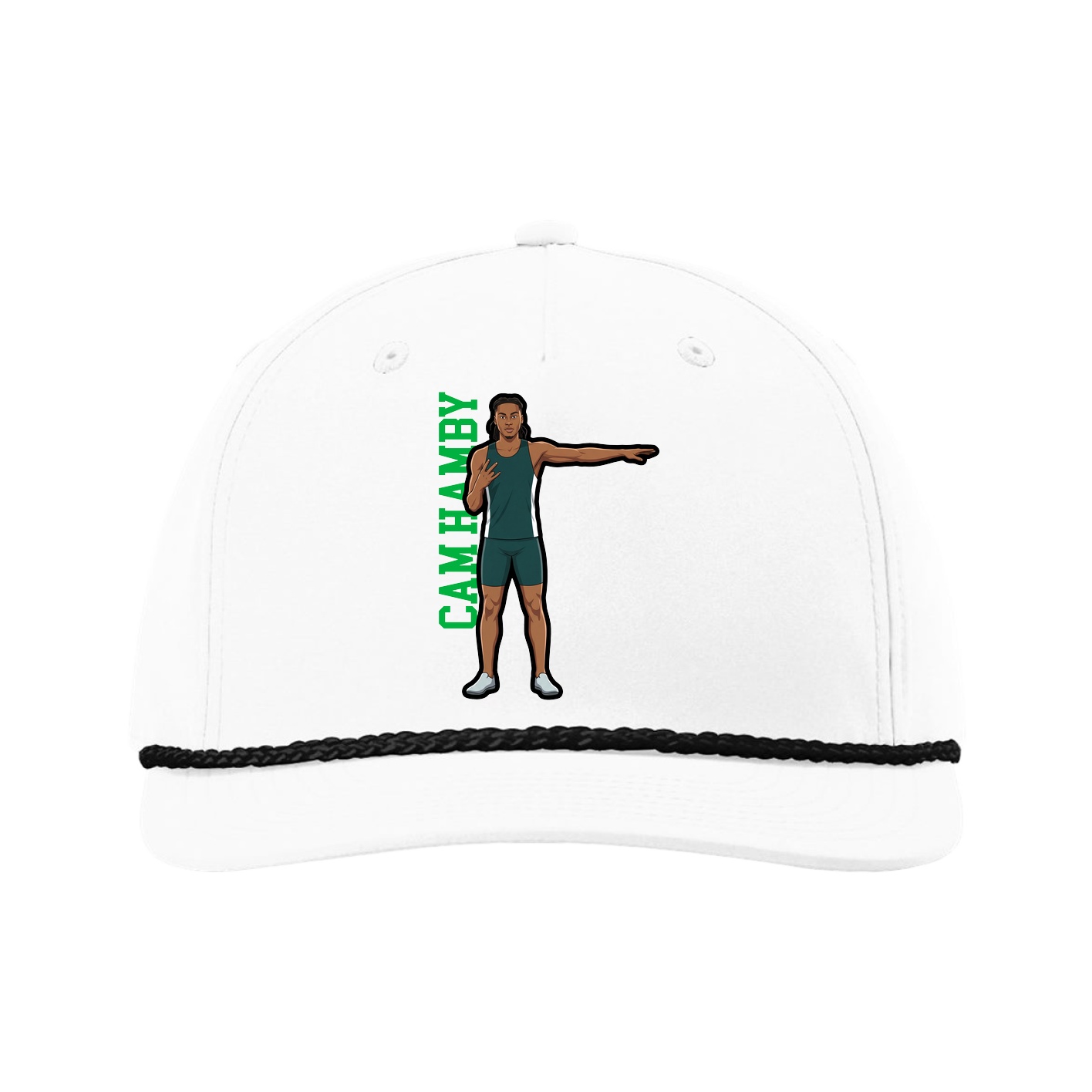 Five-Panel Classic Rope Cap — Name Vertical in White