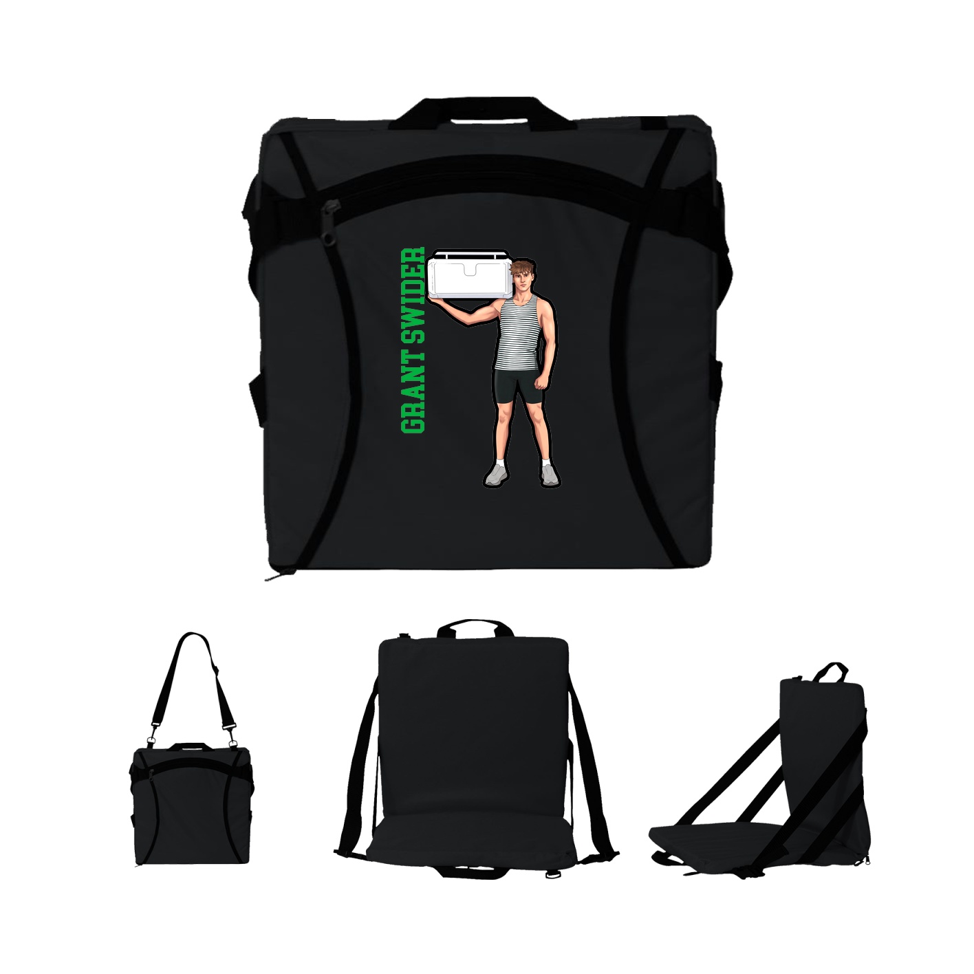 Folding Stadium Seat — Name Vertical in Black