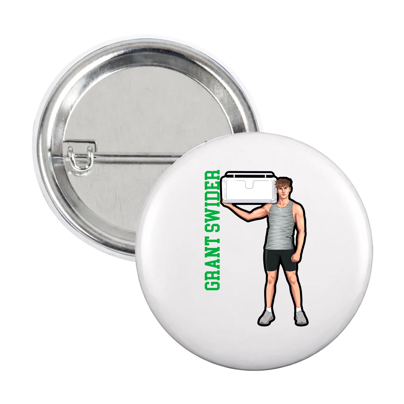 Game Day Button — Name Vertical in White