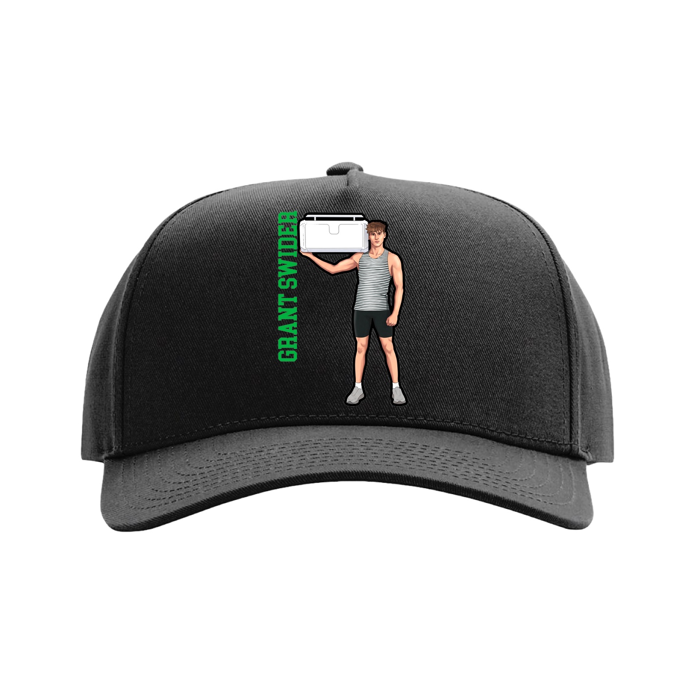 Full Fabric Five-Panel Champ Cap — Name Vertical in Black