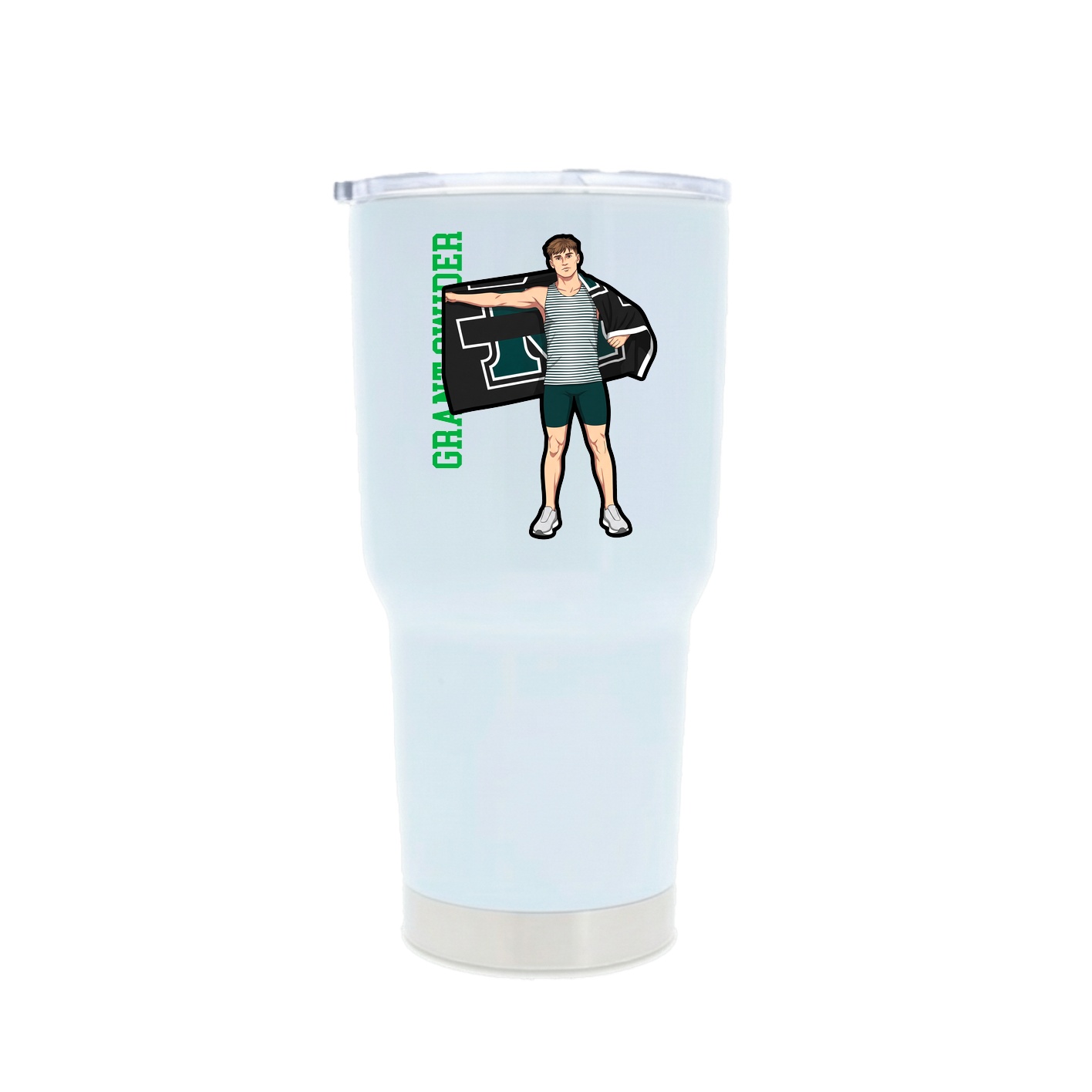 30oz Stainless Steel Tumbler — Name Vertical in White