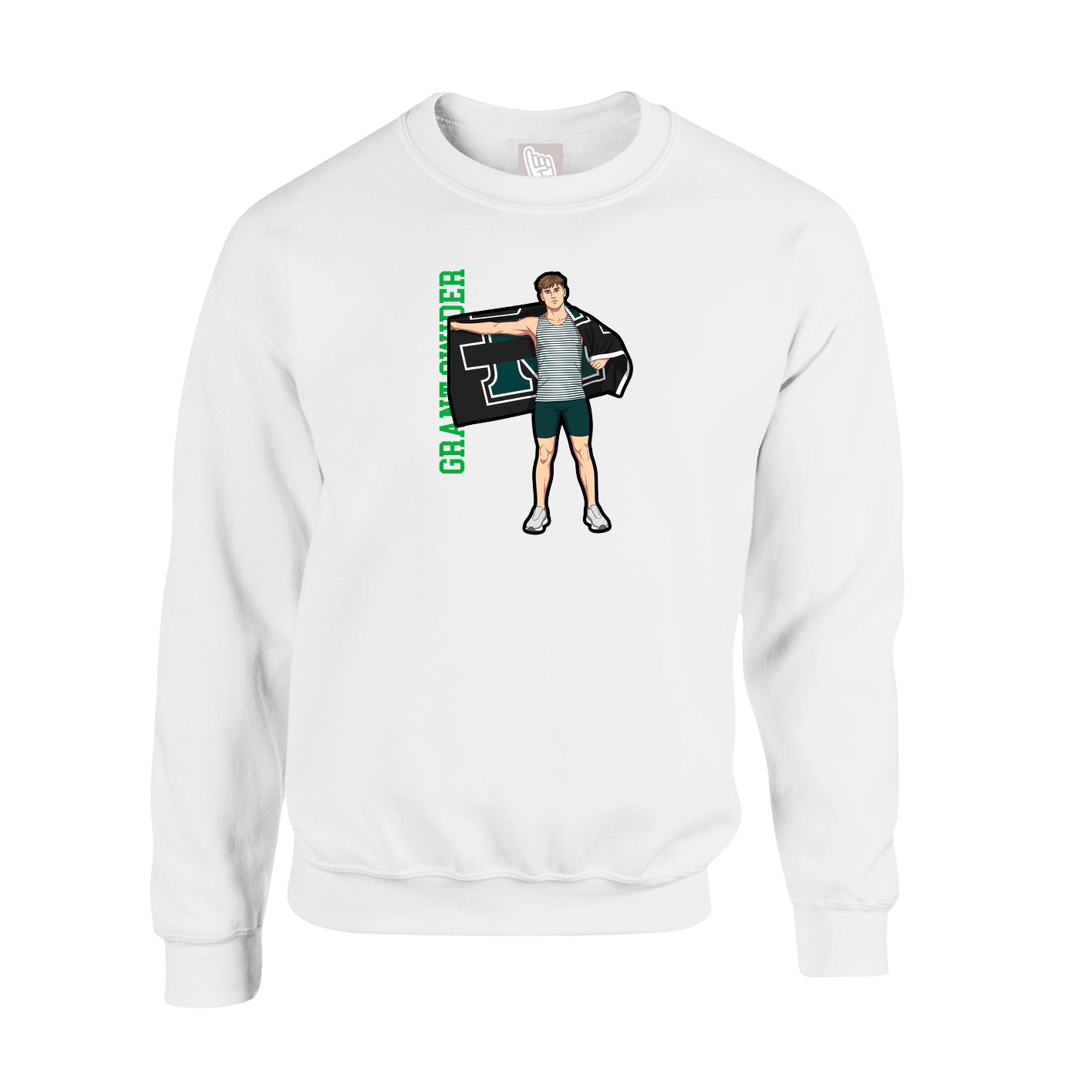 Fleece Crew — Name Vertical in White