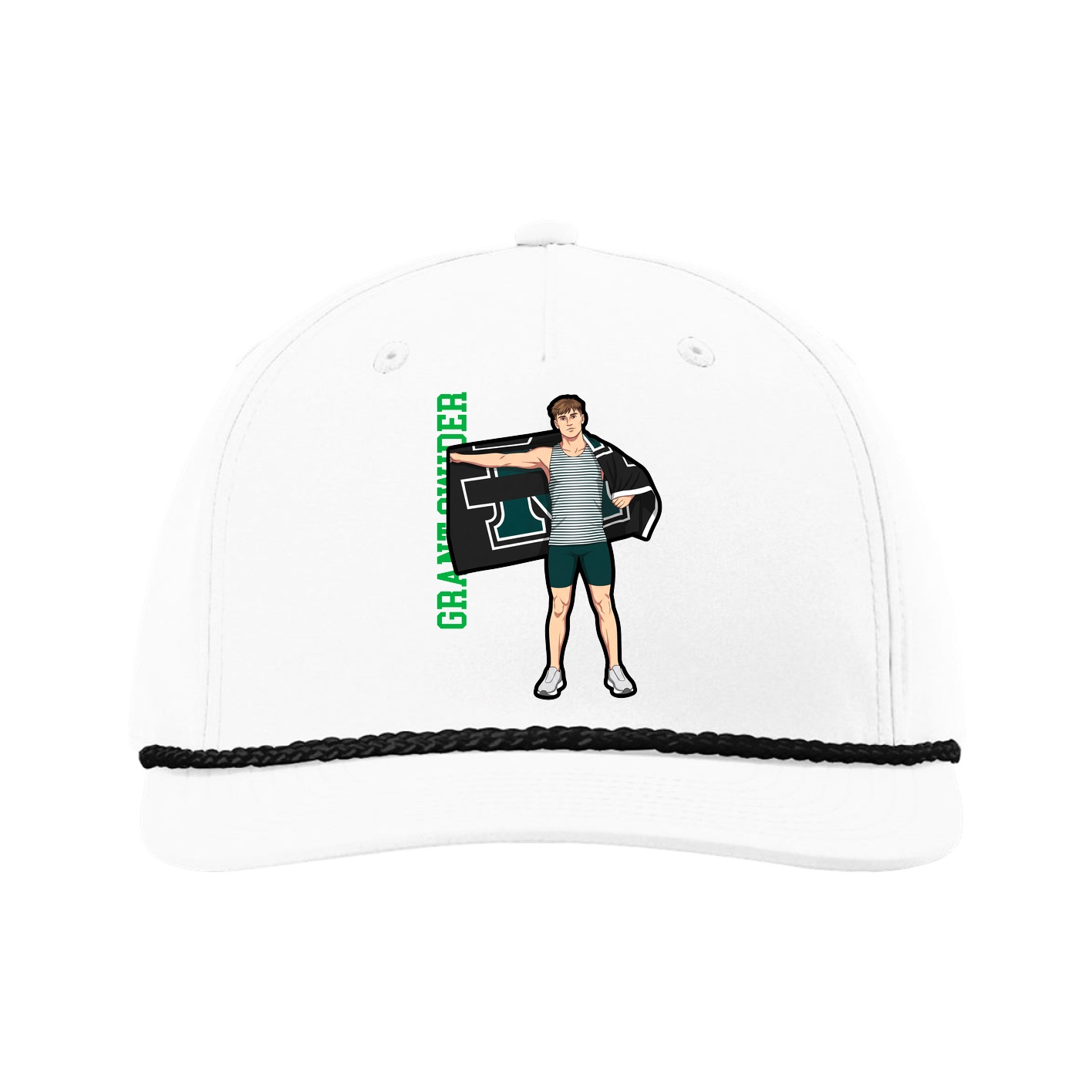 Five-Panel Classic Rope Cap — Name Vertical in White