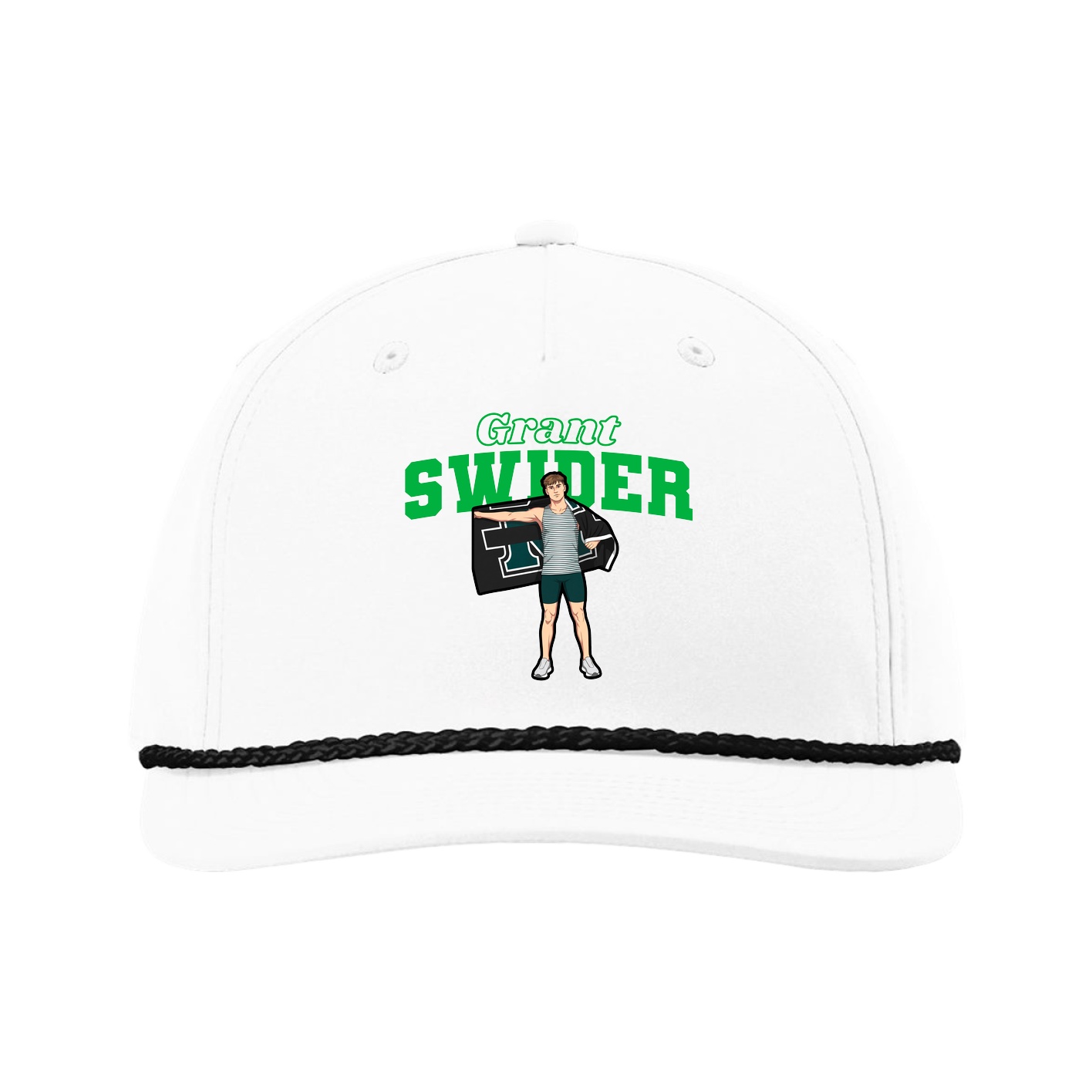 Five-Panel Classic Rope Cap — Name Arch in White