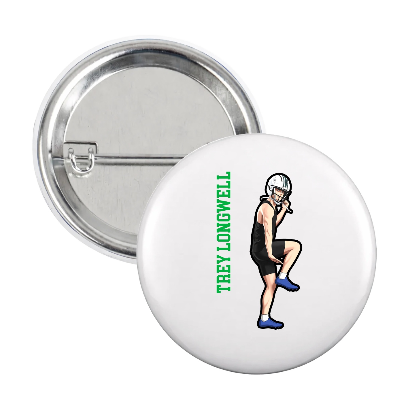 Game Day Button — Name Vertical in White