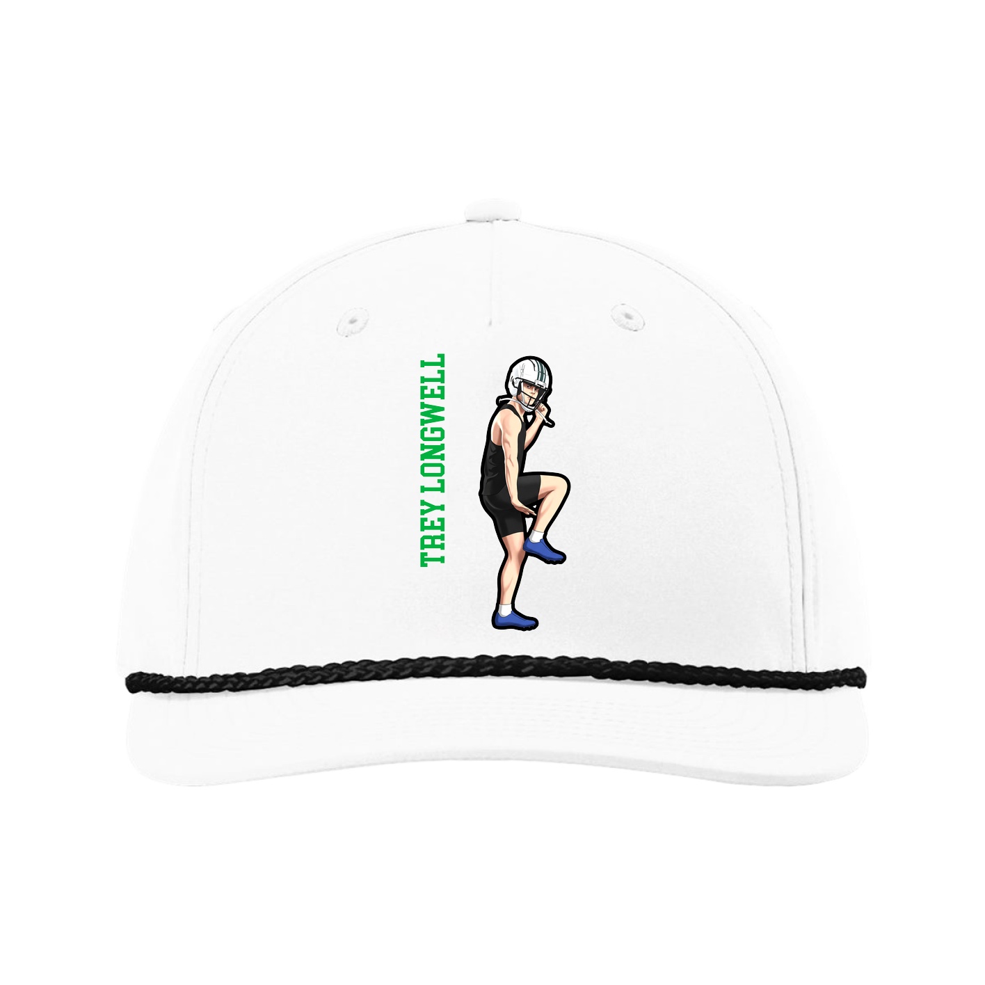 Five-Panel Classic Rope Cap — Name Vertical in White