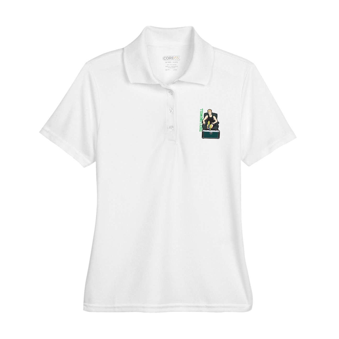 Womens Performance Polo — Name Vertical in White