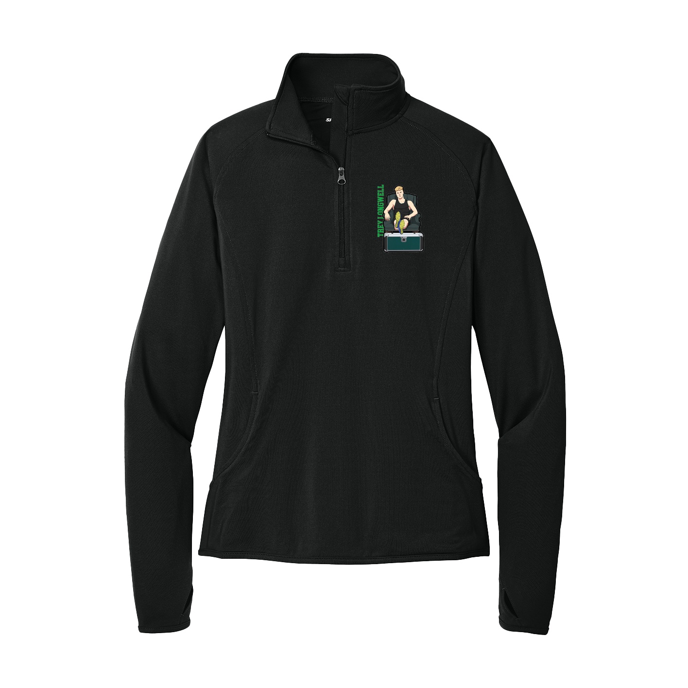 Women's Q-Zip Pullover — Name Vertical in Black