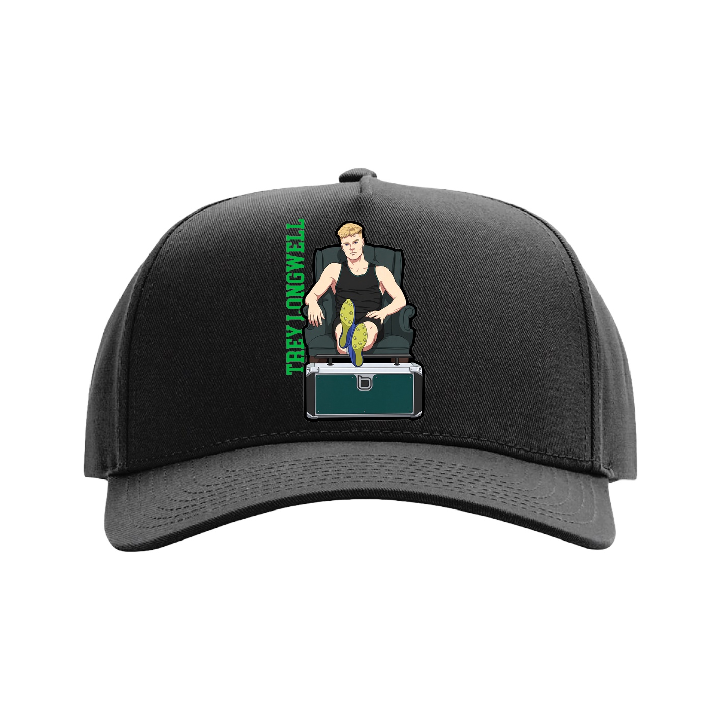 Full Fabric Five-Panel Champ Cap — Name Vertical in Black