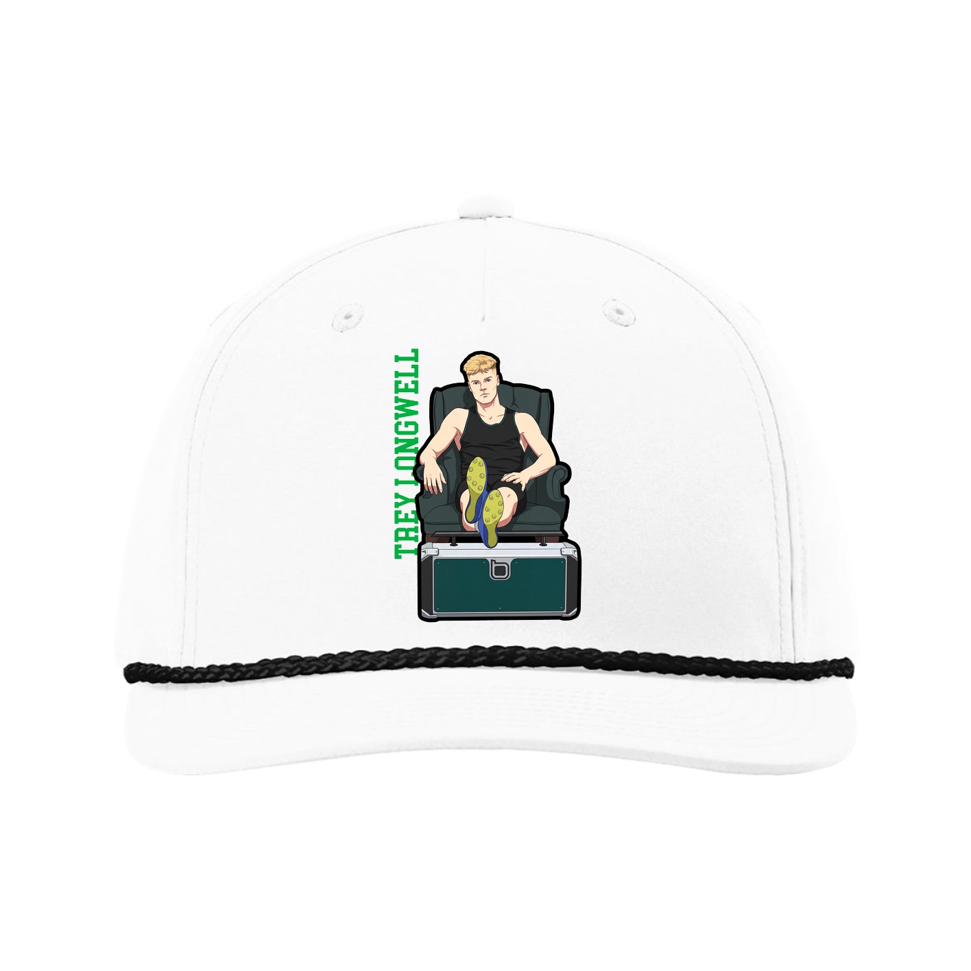 Five-Panel Classic Rope Cap — Name Vertical in White
