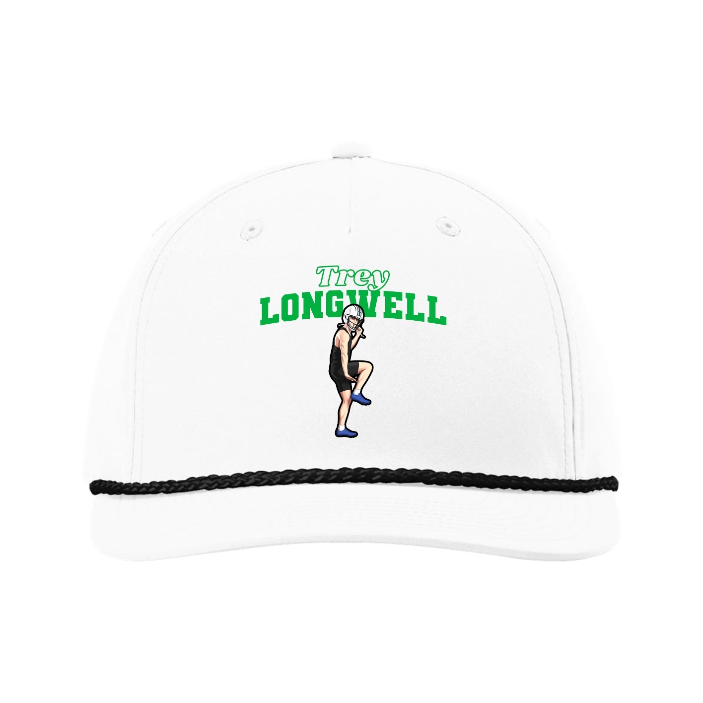 Five-Panel Classic Rope Cap — Name Arch in White