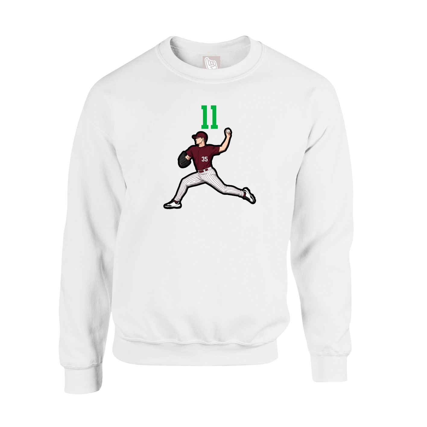 Fleece Crew — Number Top in White