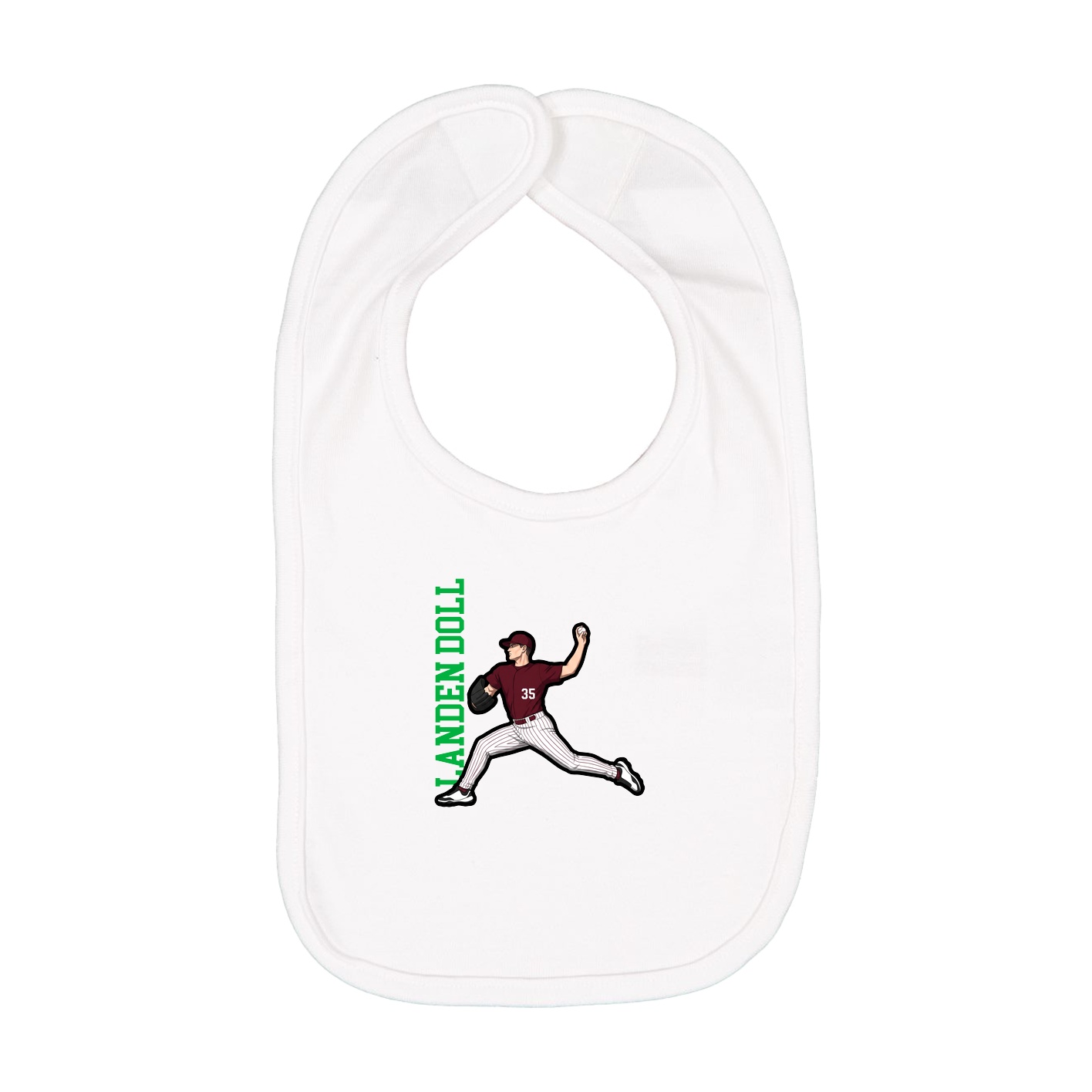 Infant Bib — Name Vertical in White