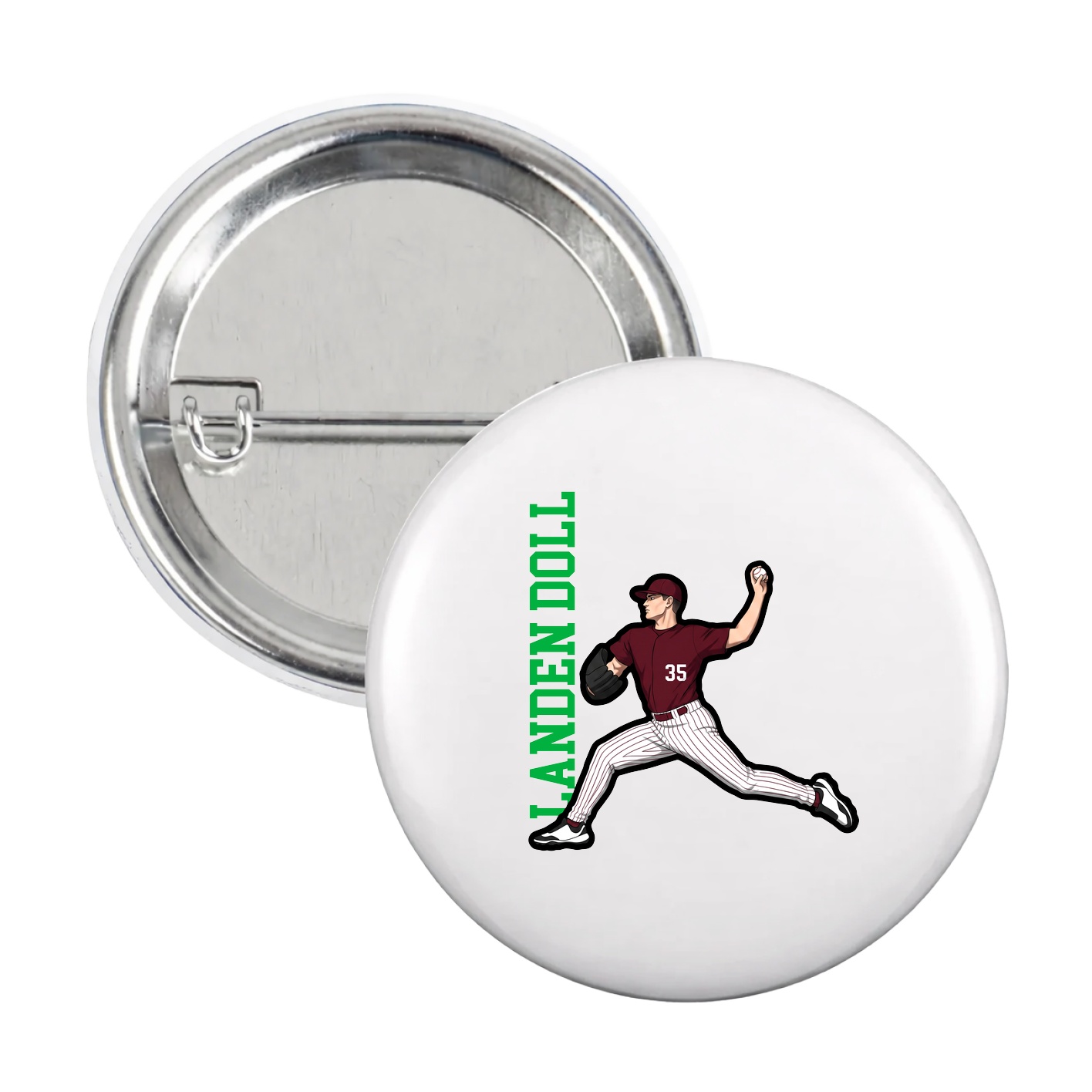 Game Day Button — Name Vertical in White