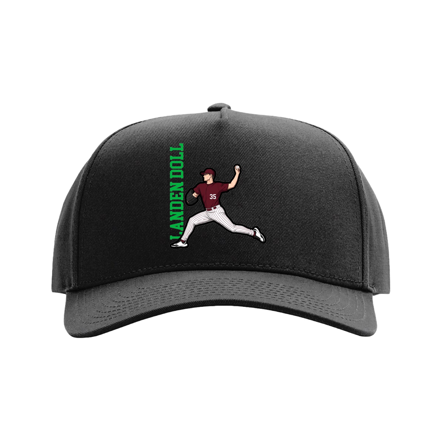 Full Fabric Five-Panel Champ Cap — Name Vertical in Black