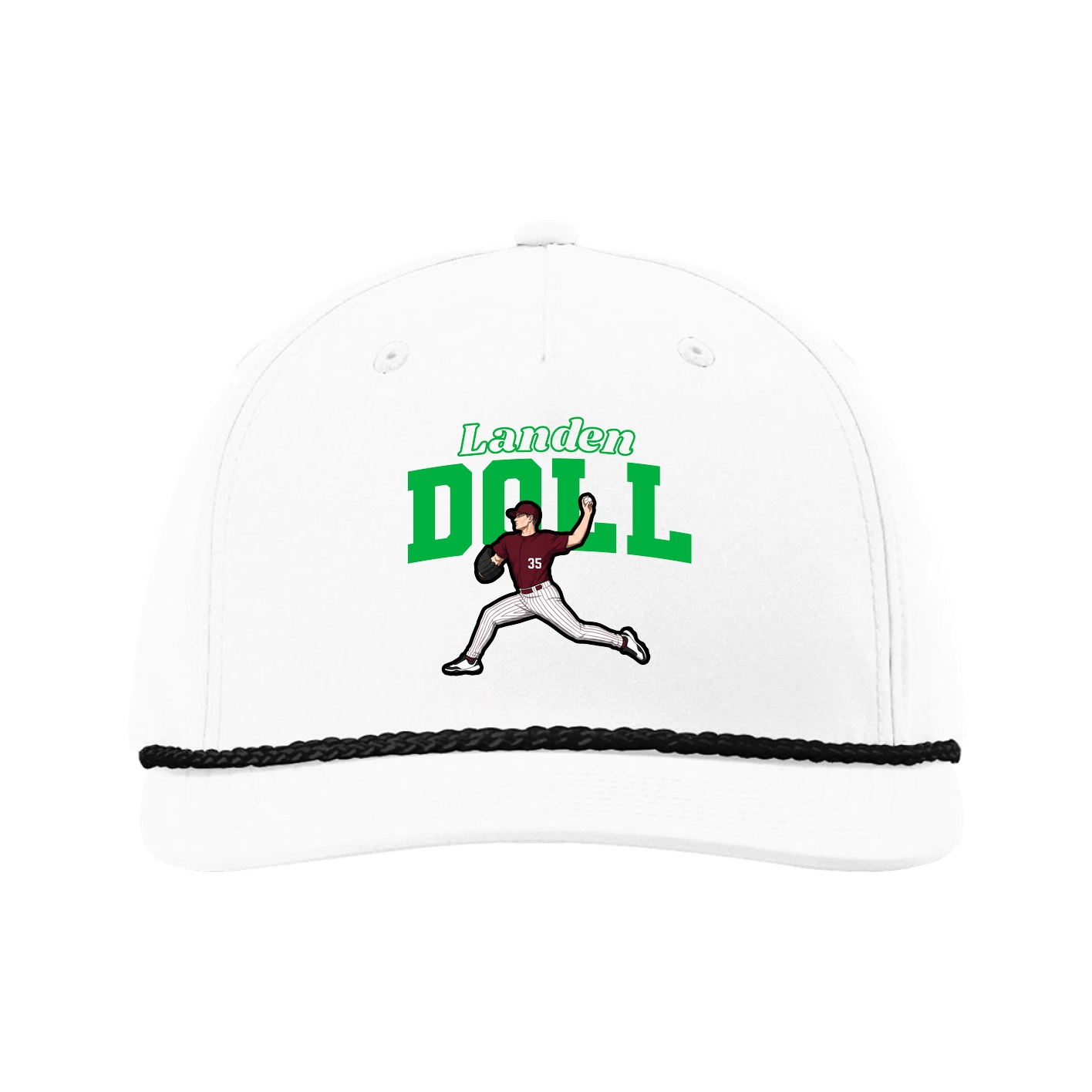 Five-Panel Classic Rope Cap — Name Arch in White