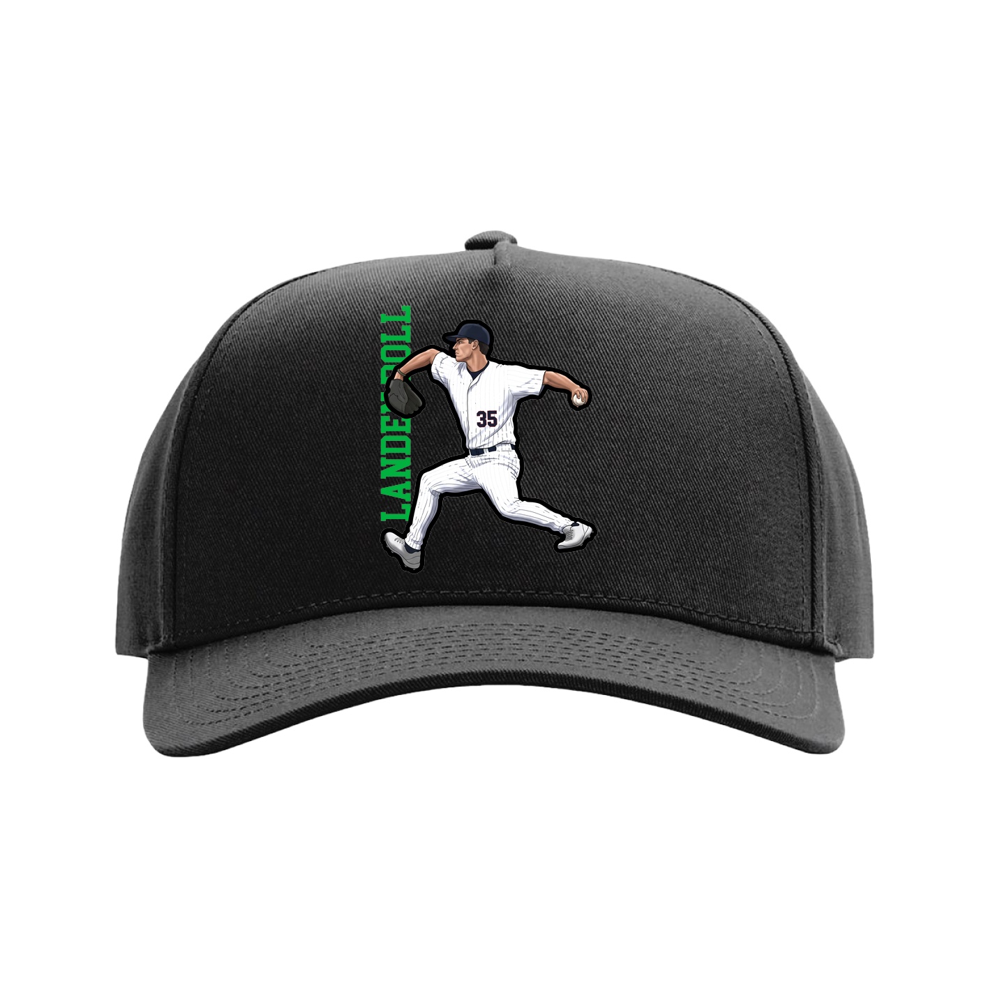 Full Fabric Five-Panel Champ Cap — Name Vertical in Black