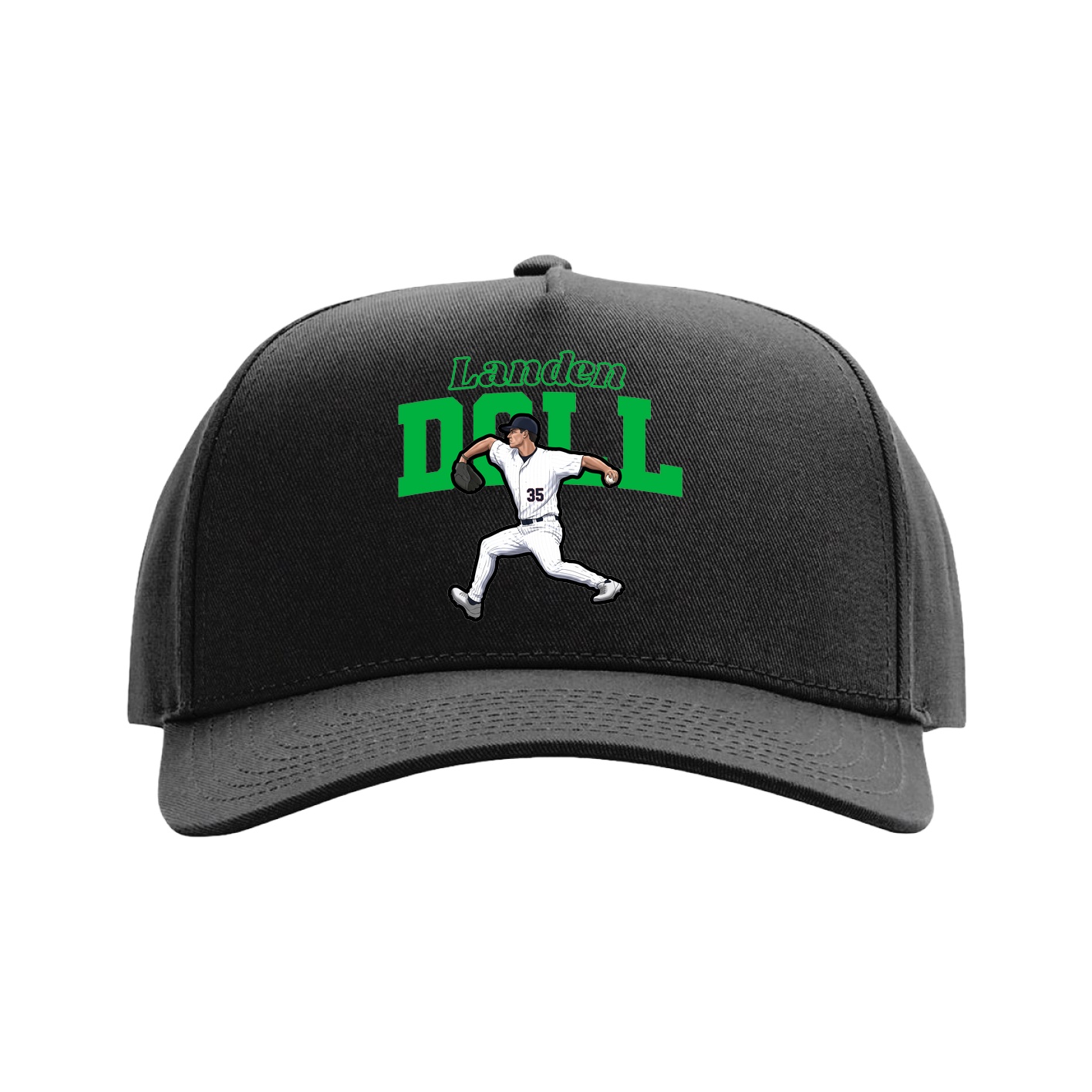 Full Fabric Five-Panel Champ Cap — Name Arch in Black