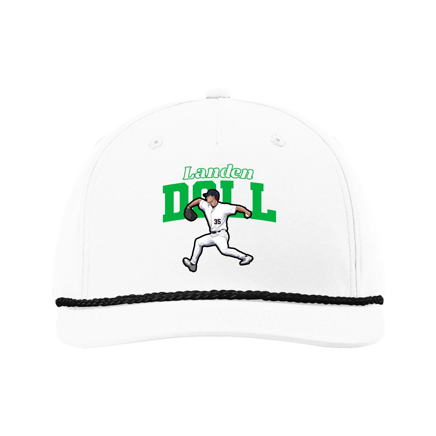 Five-Panel Classic Rope Cap — Name Arch in White